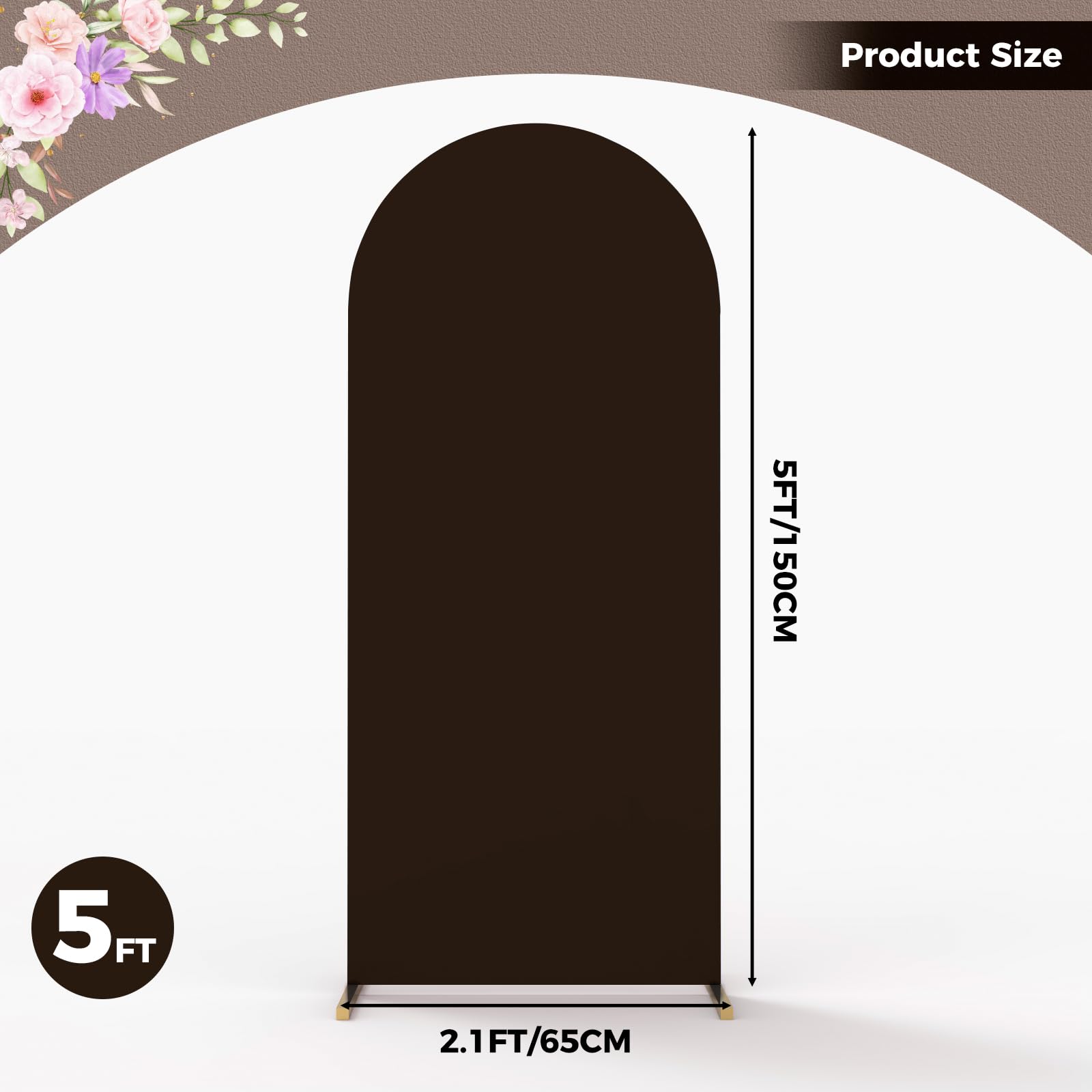 Babenest 5Ft Brown Wedding Arch Cover, Spandex Fitted Arch Backdrop Cover For Photography, Round Top Chiara Stand Cover For Part