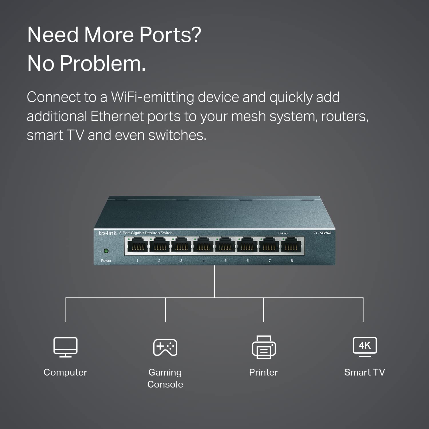 Tp-Link Tl-Sg108 8 Port Gigabit Unmanaged Ethernet Network Switch, Ethernet Splitter Plug & Play Fanless Metal Design Shielded P