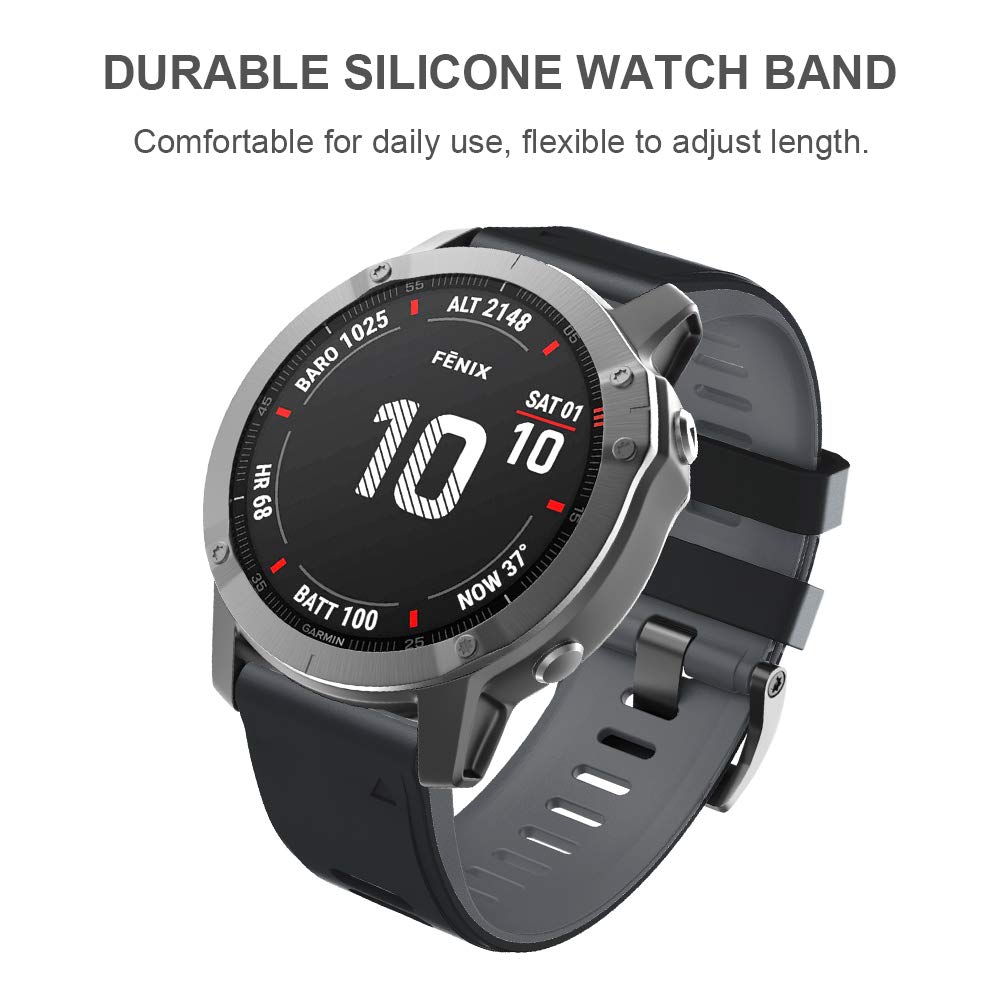 Ancool Fenix 6X Pro Watch Band/Fenix 5X Watch Band/Fenix 7X Watch Band 26Mm Silicone Watch Band For Fenix 6X/5X Plus/7X(Black Gr