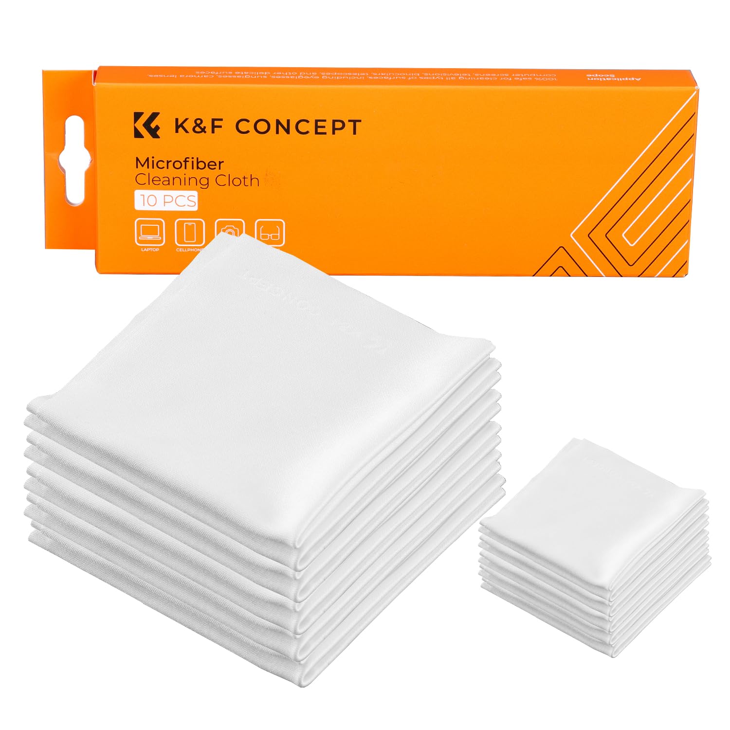 K&F Concept 10 Pack Microfiber Cleaning Cloths,Washable Reusable 6X6In Vacuum Wrapped Lint Free Glasses Cloth For Glasses, Lens, Screens & More