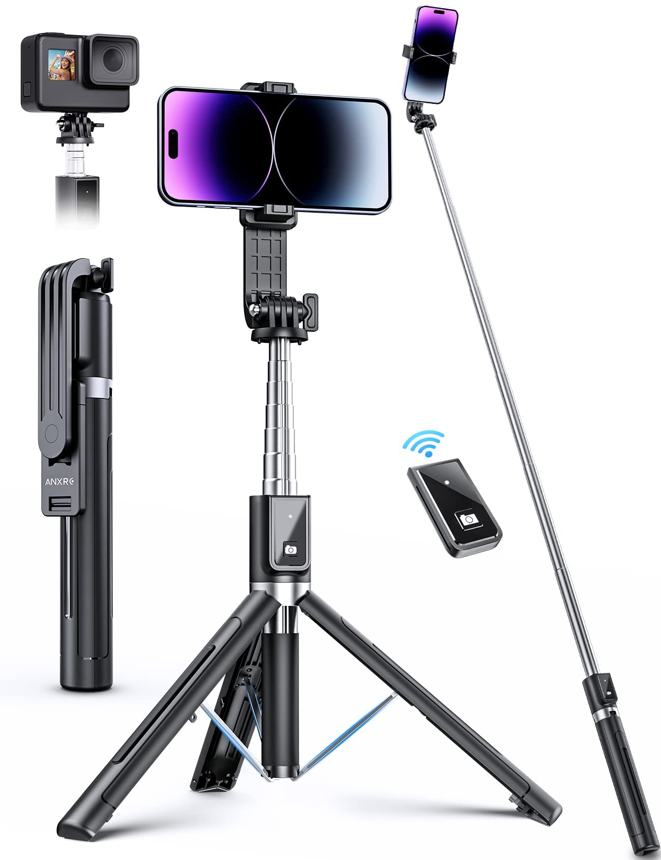 Anxre Selfie Stick Phone Tripod With Remote, Portable 5 In 1 Selfie Stick Phone Tripod, Wireless Selfie Stick Tripod For Cell Ph