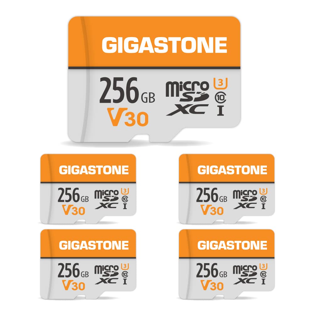 Gigastone 256Gb 5 Pack Micro Sd Card, 4K Video Pro, Gopro, Surveillance, Security Camera, Action Camera, Drone, 100Mb/S Microsdx