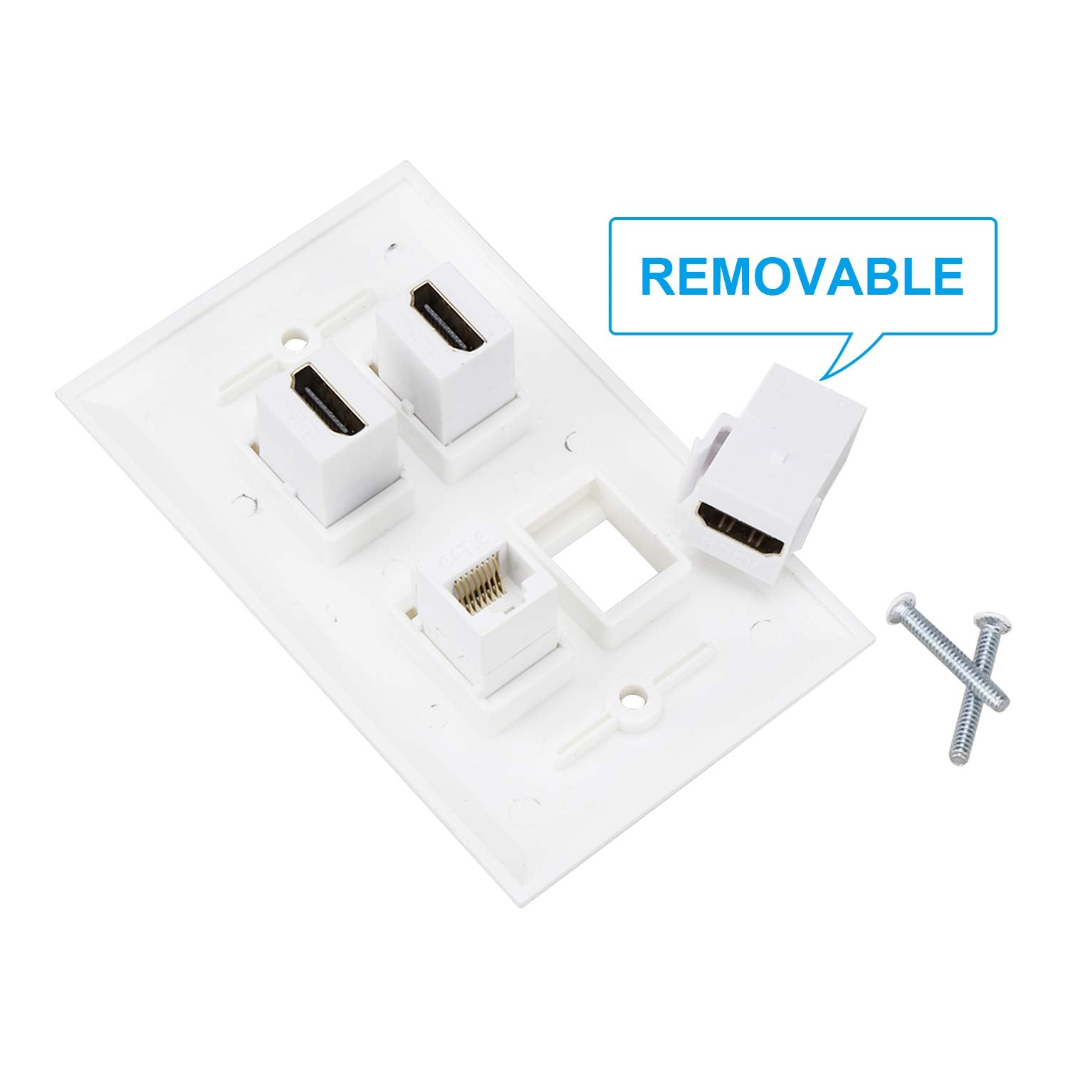 Hdmi Wall Plate 4 Port,Cat6 Ethernet Wallplate, Hdmi 2.0 Decorative Wall Outlet Female To Female For Hdtv (White)