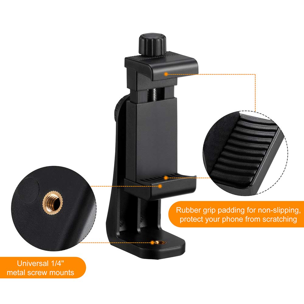 Phone Tripod Mount Adapter/Universal Tripod Cell Phone Holder, Fits Any Smartphone, 1/4'' Standard Screw, Rotating Vertical And