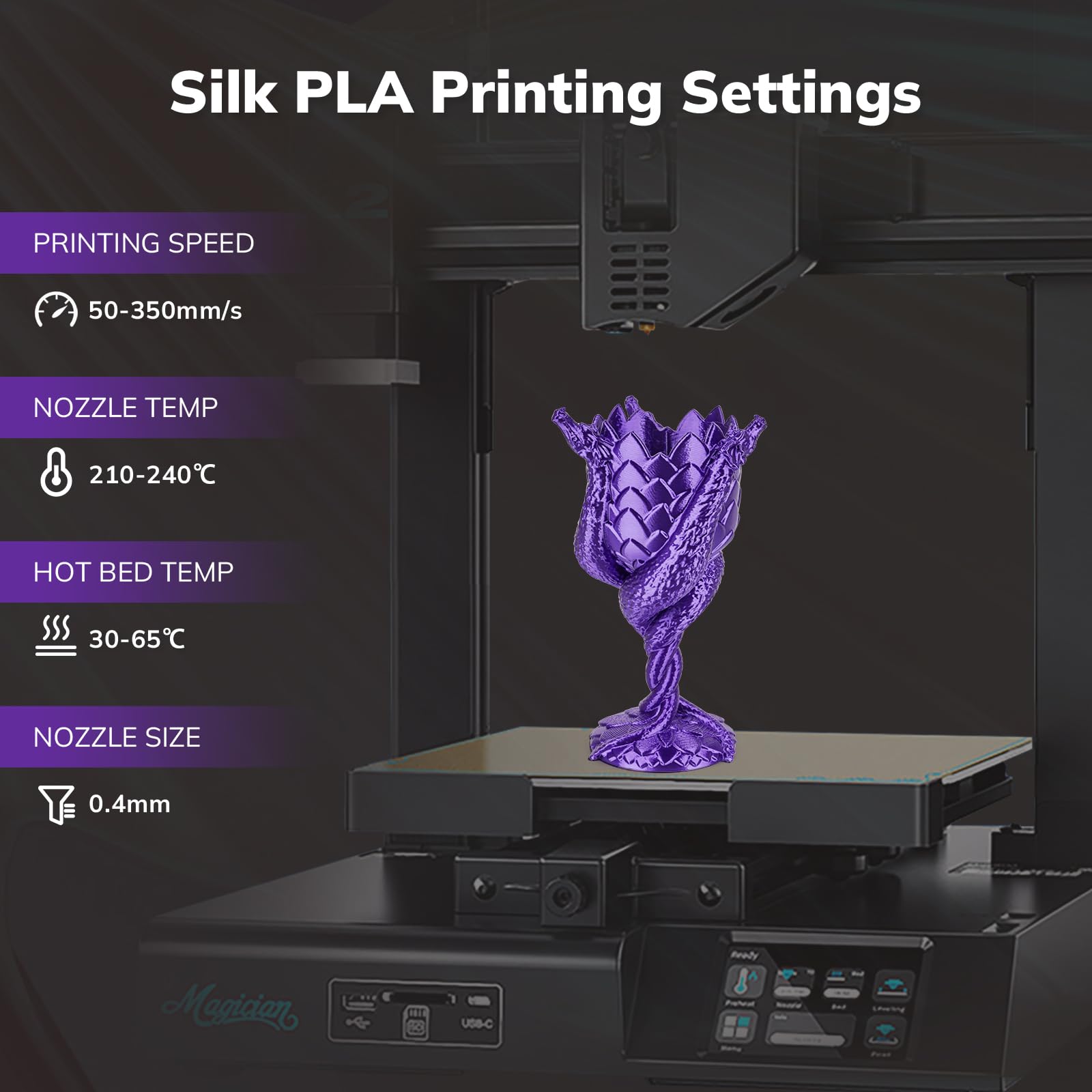 Amolen Silk Pla 3D Printer Filament, Shiny Silk Purple Pla Filament 1.75Mm, 3D Printing Pla Filament For Most Fdm 3D Printer, 1K
