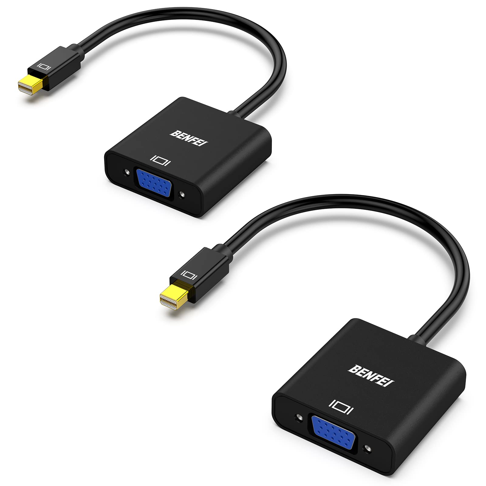 Benfei Mini Displayport To Vga 2 Pack, Mini Dp Display Port To Vga (Thunderbolt Compatible) Male To Female Adapter Compatible Fo