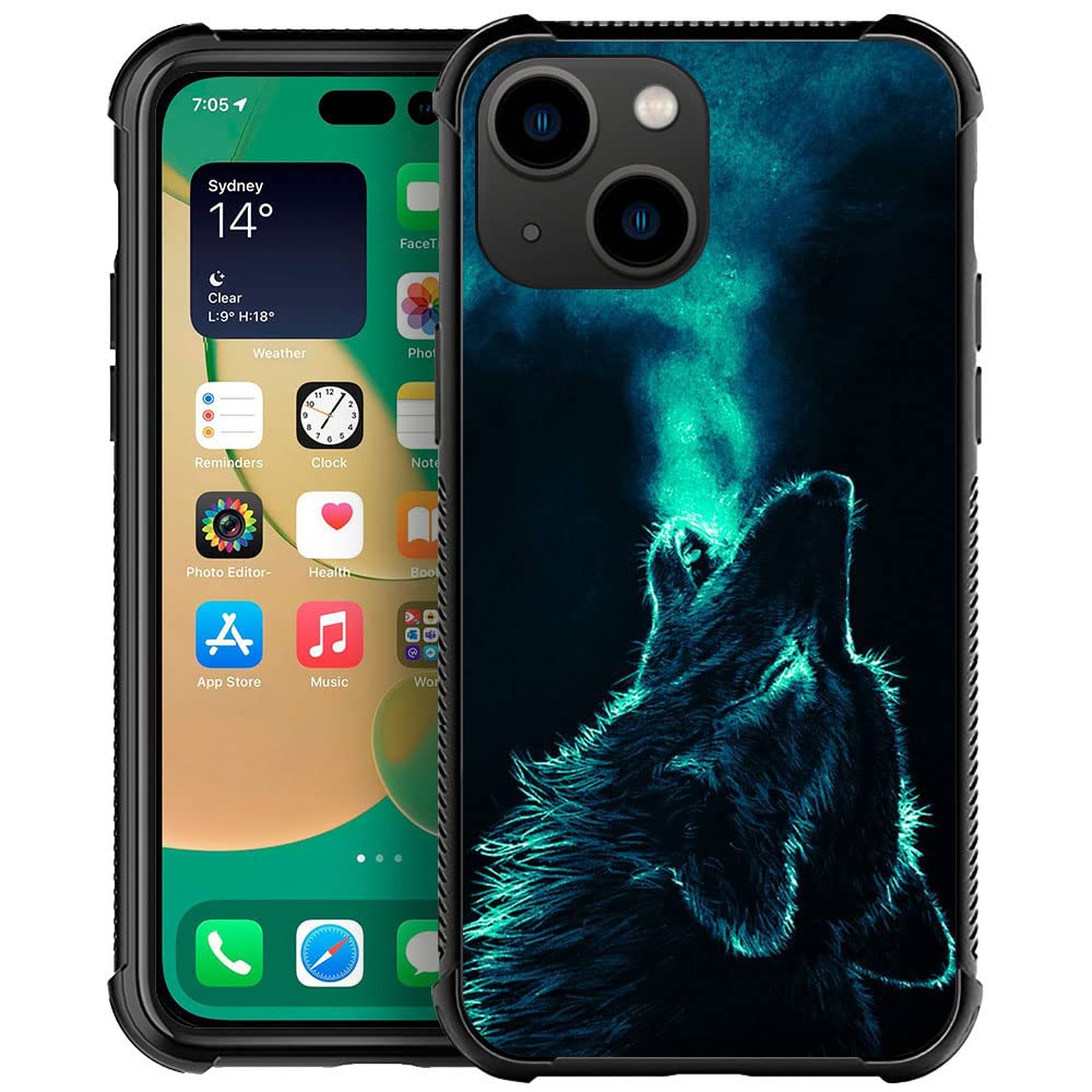 Compatible With Iphone 14 Case, Nebula Wolf Iphone 14 Cases, Tempered Glass Back+Soft Silicone Tpu Shock Protective Case For App