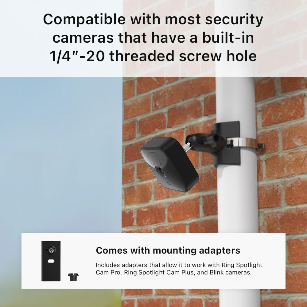 Holicfun No Drill Outdoor Security Camera Pole Mount, Universally Compatible With Ring, Blink, Eufy, Wyze, Arlo, Google Nest, Si