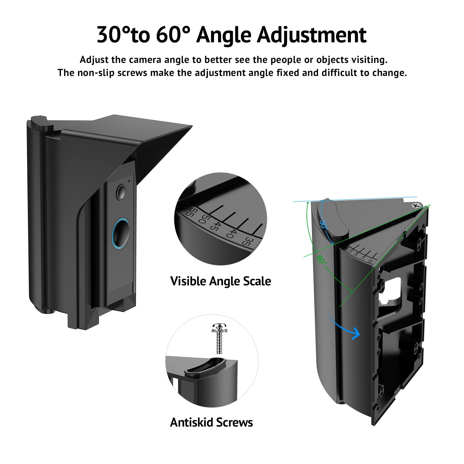 Ayotu Waterproof Adjustable 30 To 60 Degree Angle Mount For Blink Video Doorbell, Nest Doorbell (Wired), Video Doorbell Wired/Pr