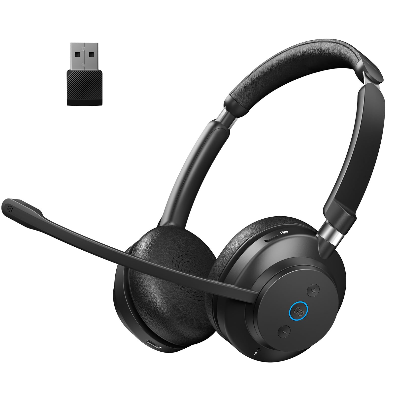 BINNUNE Wireless Headset with Mic for Work, Bluetooth & USB Dongle for PC