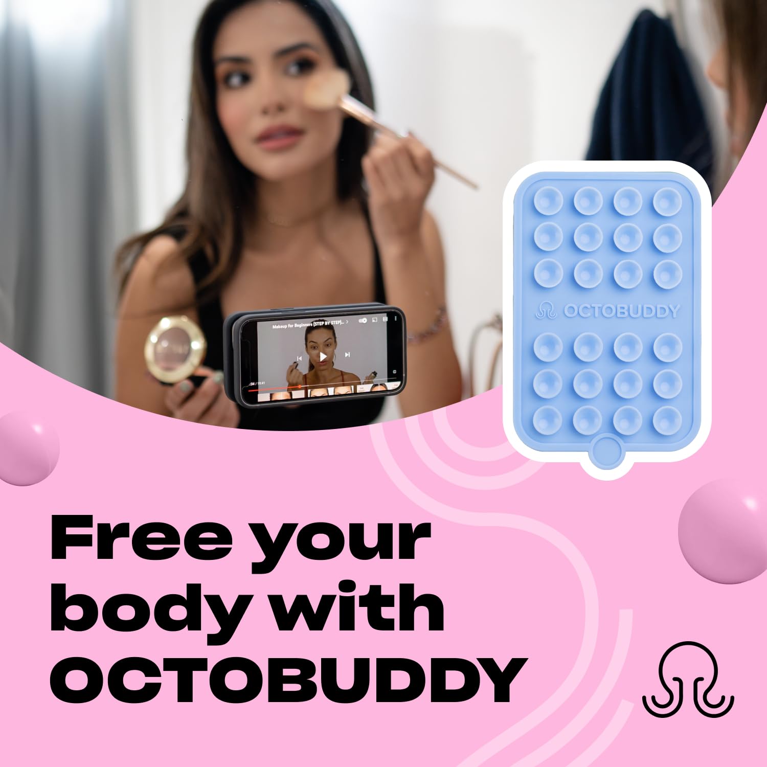 Octobuddy Double - Silicone Double-Sided Suction Phone Case Detachable Mount - Hands-Free, Strong Grip Holder For Selfies & Vide