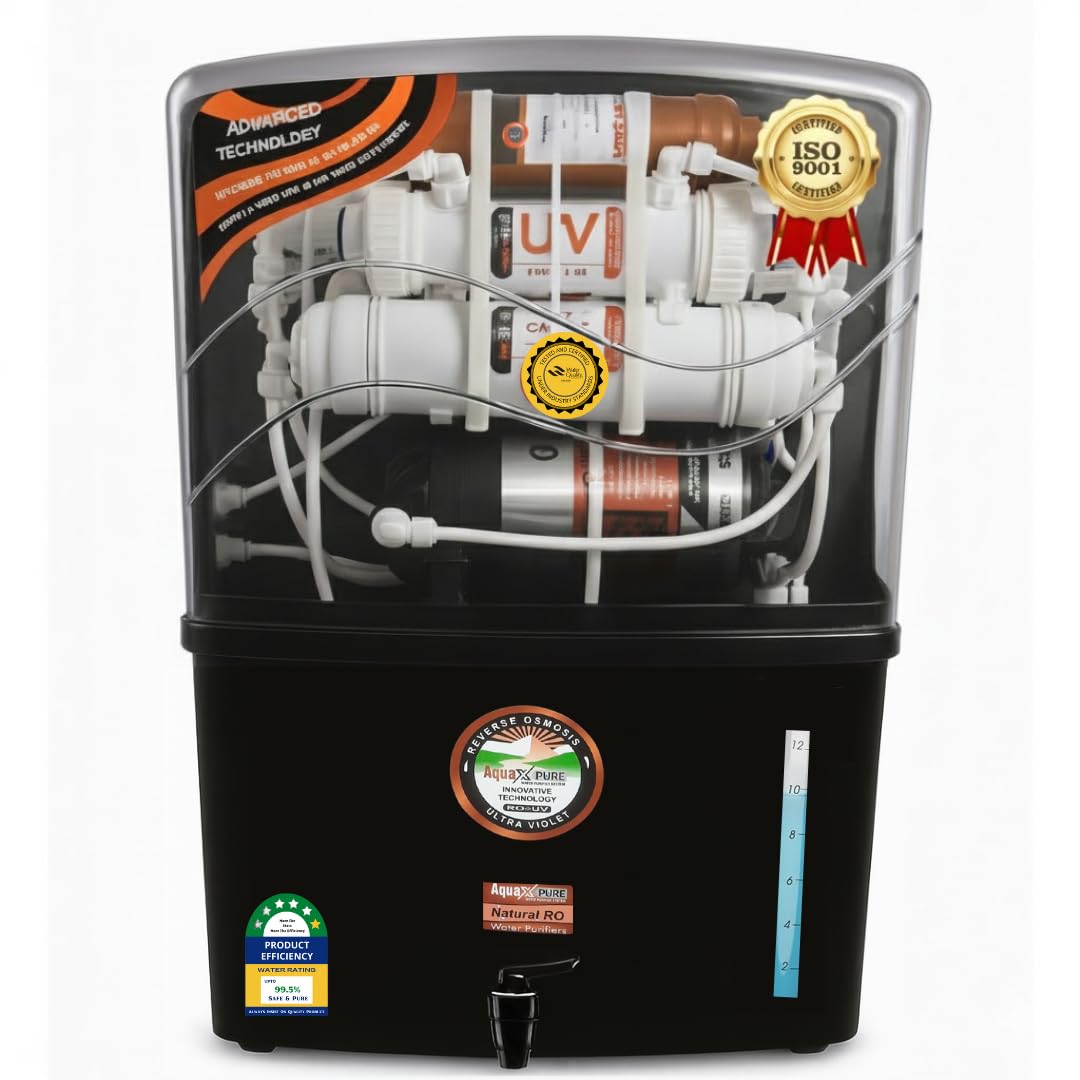 Aqua X Pure Grand Plus Black Ro+Uv+Uf Water Purifier | 10 Stage Advanced Purification | Activated Copper + Zinc | High Tds Ro Me