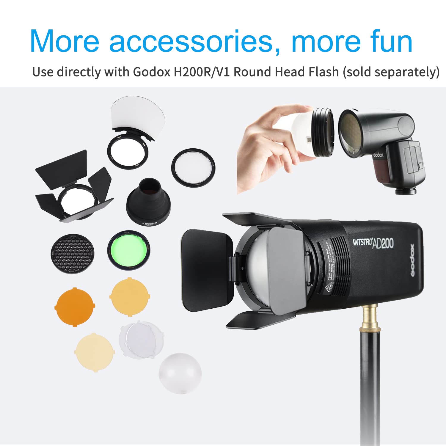 Godox Ak R1 Accessories Kit For Godox H200R Ring Flash Head Godox Ad100Pro / Ad200 / Ad200Pro / Godox V1 / Godox V1 Pro Round He