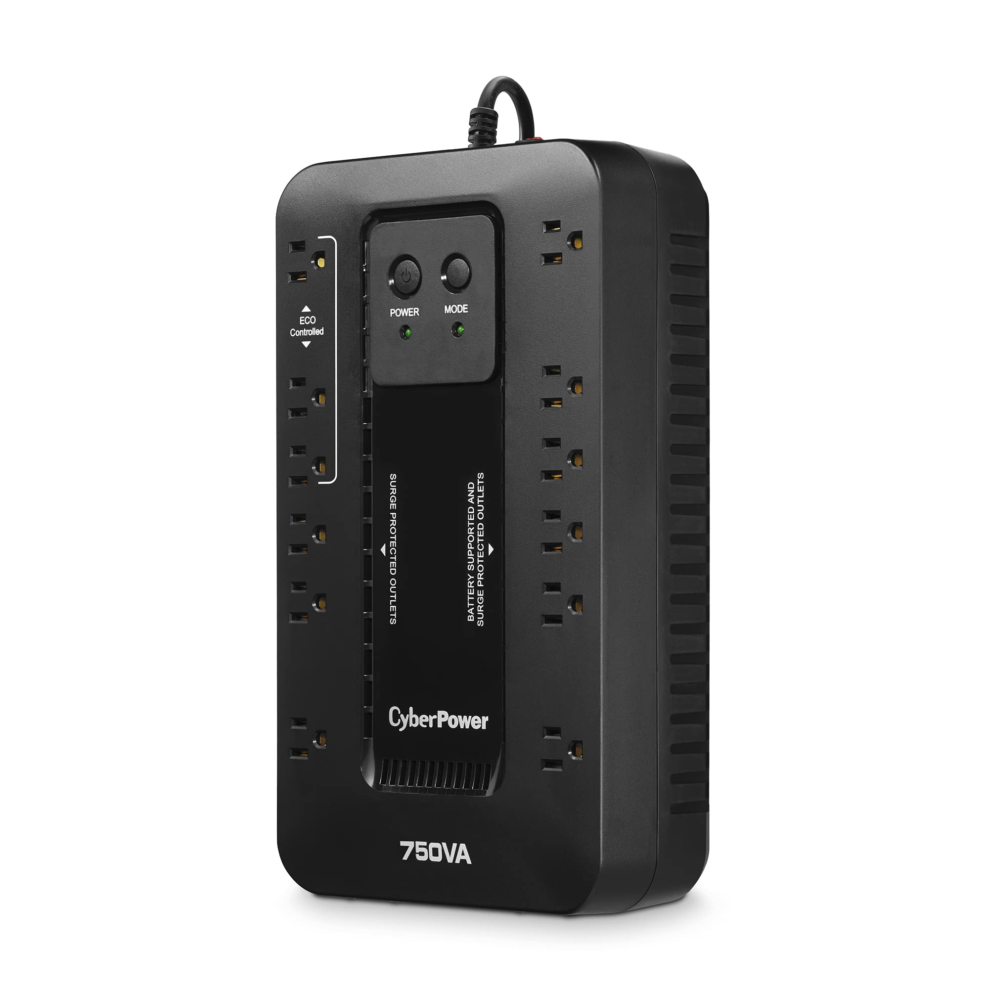 Cyberpower Ec750G Ecologic Battery Backup & Surge Protector Ups System, 750Va/450W, 12 Outlets, Eco Mode, Compact Uninterruptibl