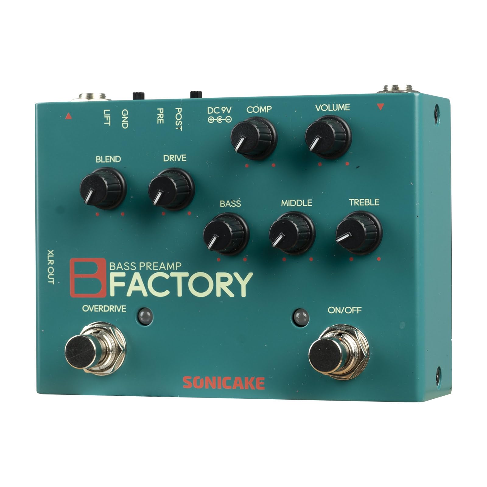 SONICAKE Bass Pedal with Overdrive Analog Preamp Compression Effects Pedal and 3-Band EQ Via Pre/Post Selection with XLR Output 