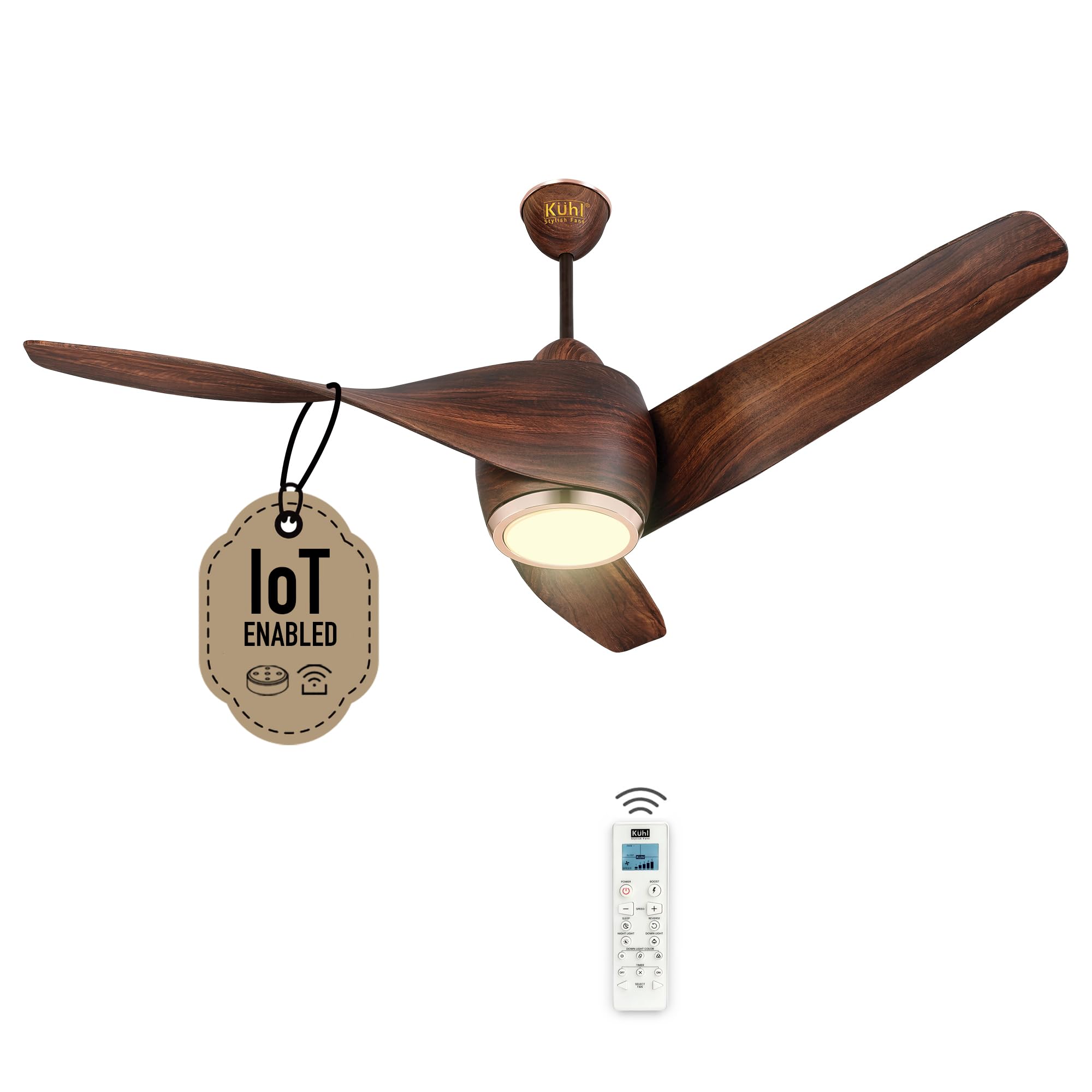 Kuhl Glanz F3 1320Mm Stylish Power Saving Bldc Ceiling Fan With Remote | Down Light | 30W | 5 Star | Iot  Operate Via Mobile&Al