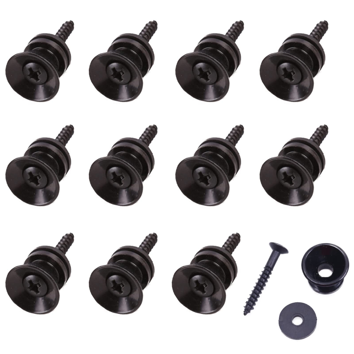 Cheerock 12Pcs Guitar Strap Locks Set, Metal Guitar Strap Buttons Lock, Black Guitar Straps Lock For Acoustic, Ukulele, Martin, 
