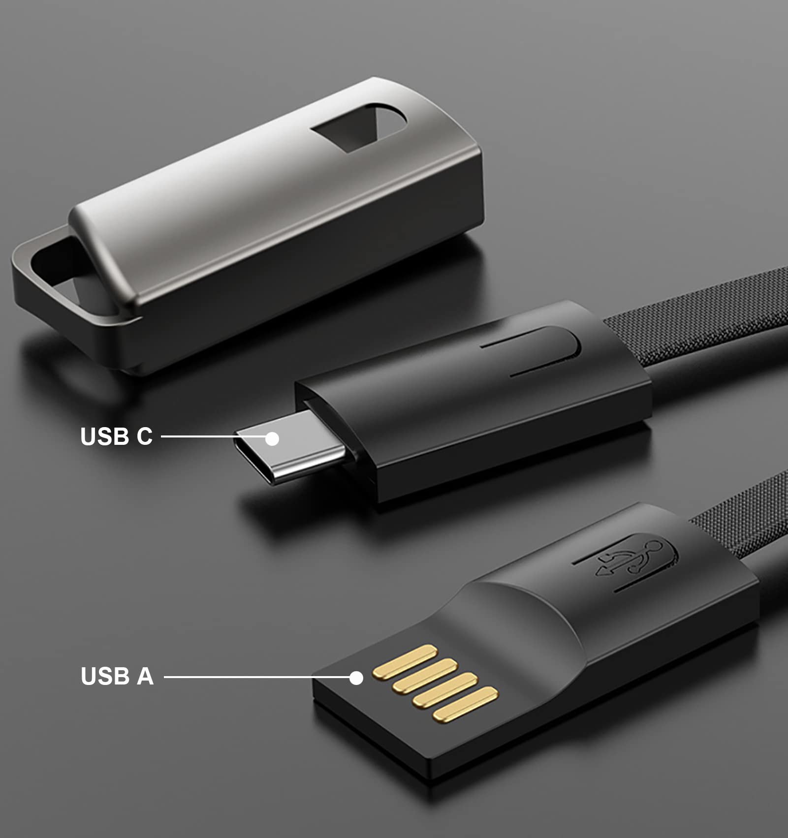 Apexone Usb C Charger Cable, Portable Keychain 0.75Ft Short Type C Charging & Sync Nylon Braid Cord, Compatible With Samsung S9