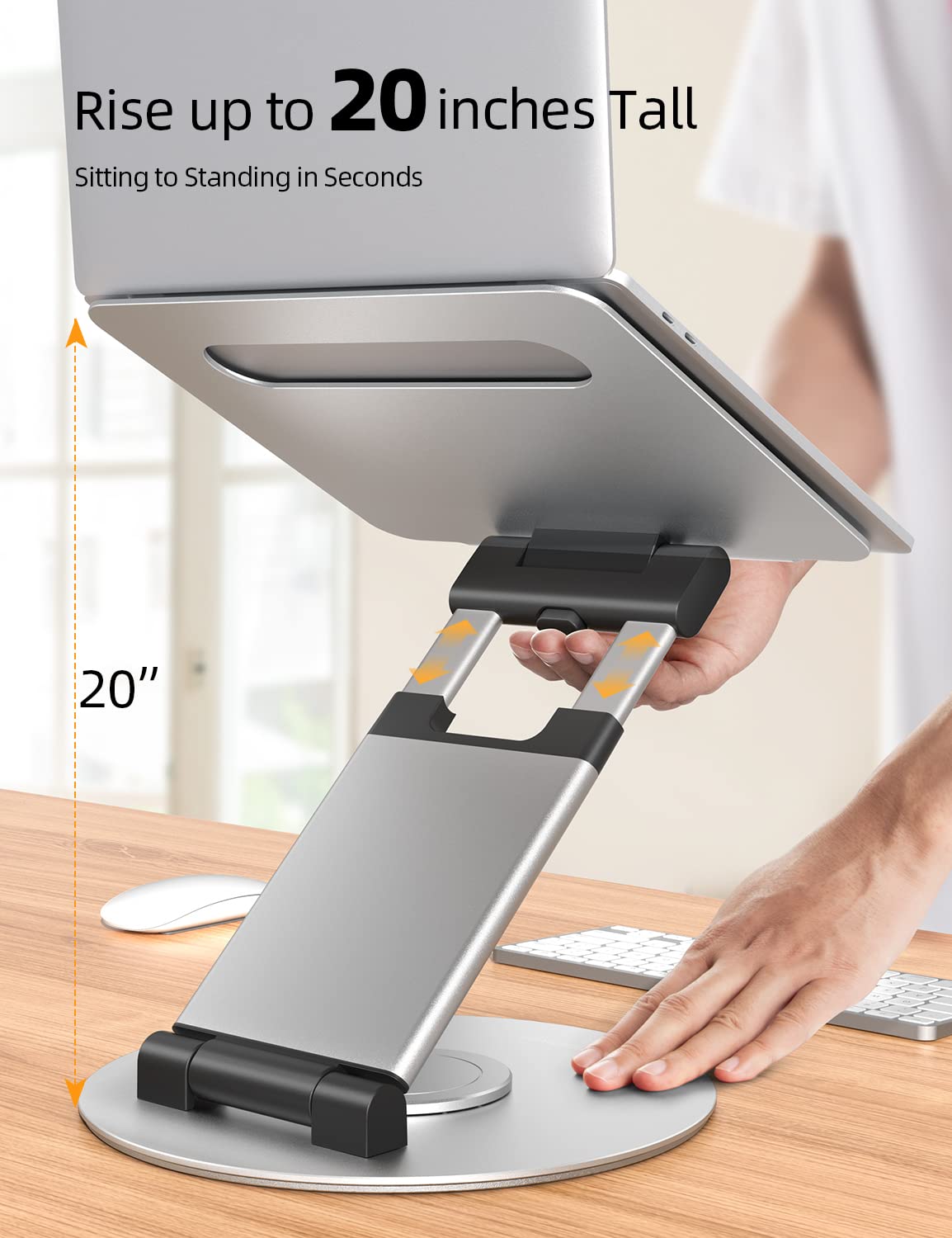 Nulaxy Telescopic 360 Rotating Laptop Stand For Desk Adjustable Height Swivel Pull Out Design Ergonomic Laptop Riser Fits All 10 17' Laptops Computer Macbook, Silver