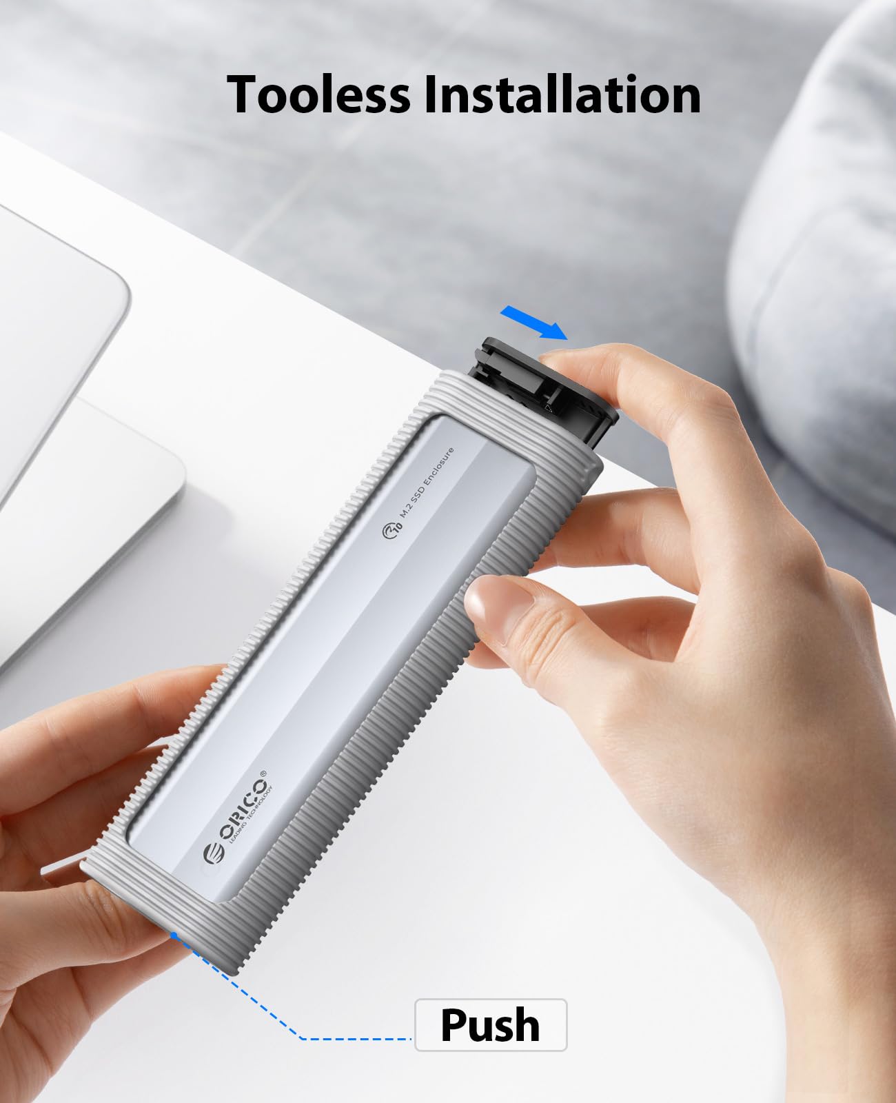 ORICO Aluminum M.2 NVMe SSD Enclosure, USB 3.2 Gen 2(10Gbps ) to Tool Free NVMe PCI E M.2 SSD Case, Support UASP for M/B&M Keys Size 2230/2242/2260/2280