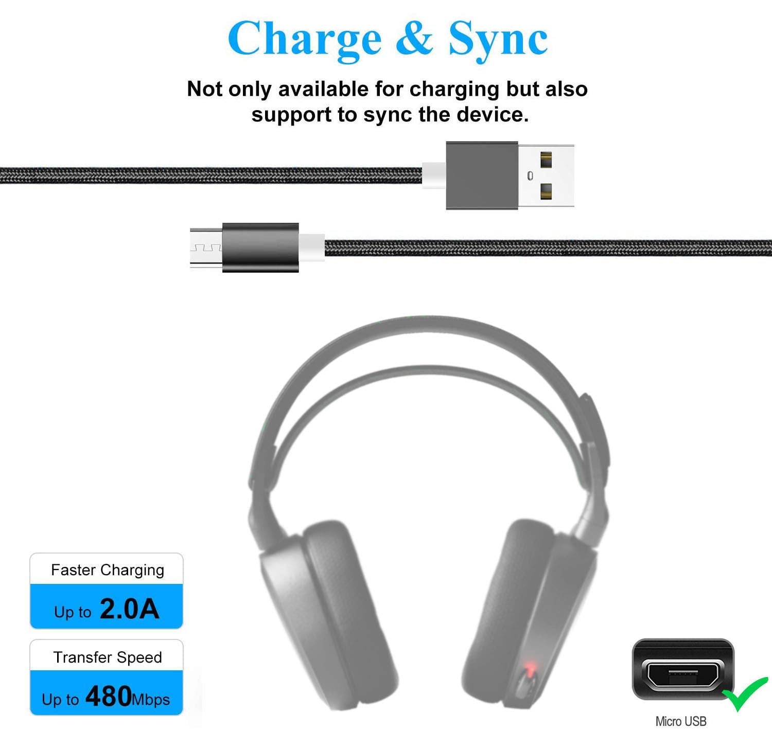 Usb Charging Cable Cord Compatible For Steelseries Arctis 9X/ Arctis 7P/ Arctis 9/ Arctis Pro/Arctis 7X/ Arctis 7/ Arctis 1/ Arc