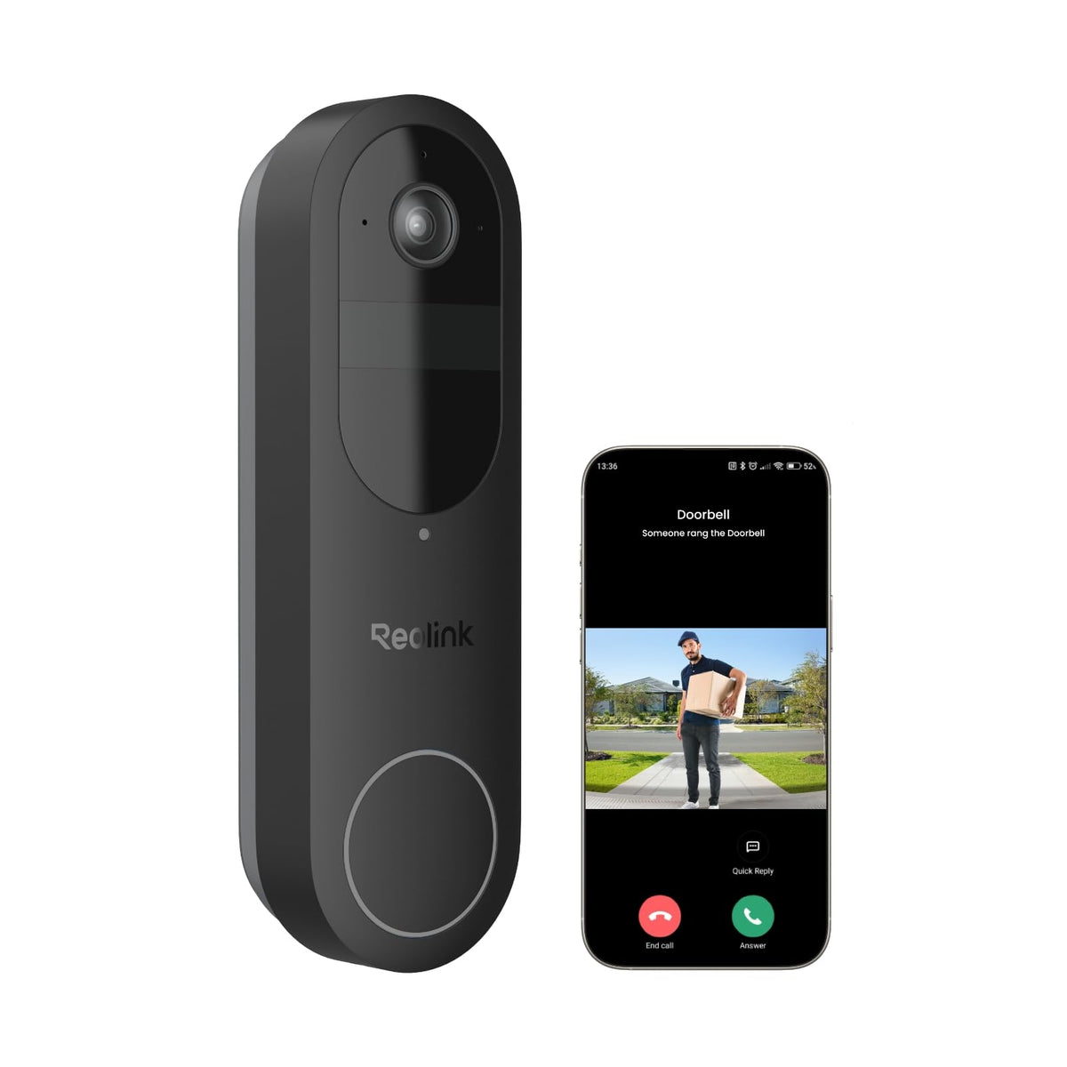 Reolink Wireless 2K Battery Video Doorbell Camera, 150X150 Head-To-Toe View, 2.4/5 Ghz Wifi, Battery Or Wired Power Options, Two