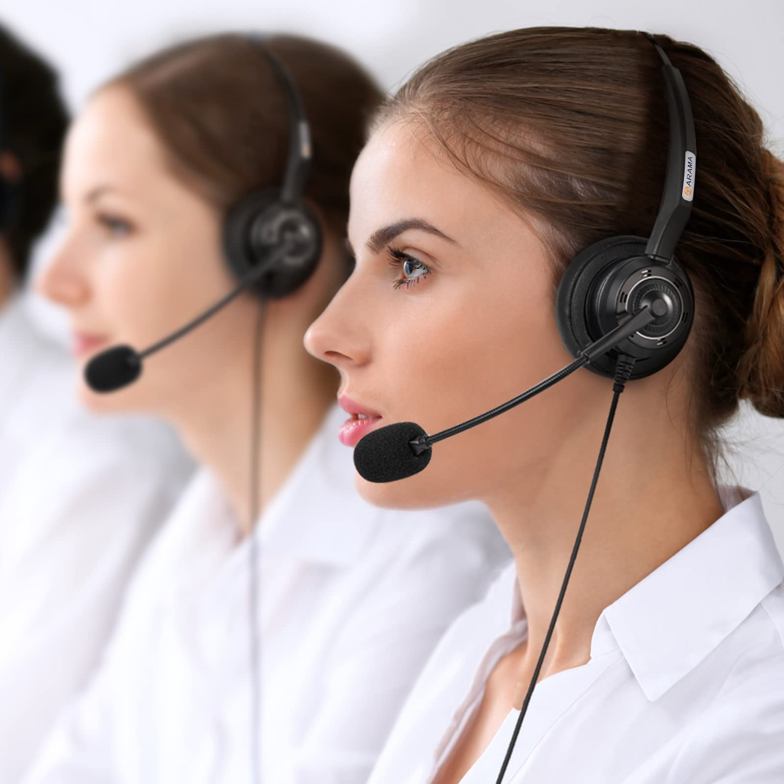 Arama Yealink Phone Headset With Microphone Noise Cancelling, Rj9 Office Telephone Headsets Compatible With Yealink T20P T21P T2