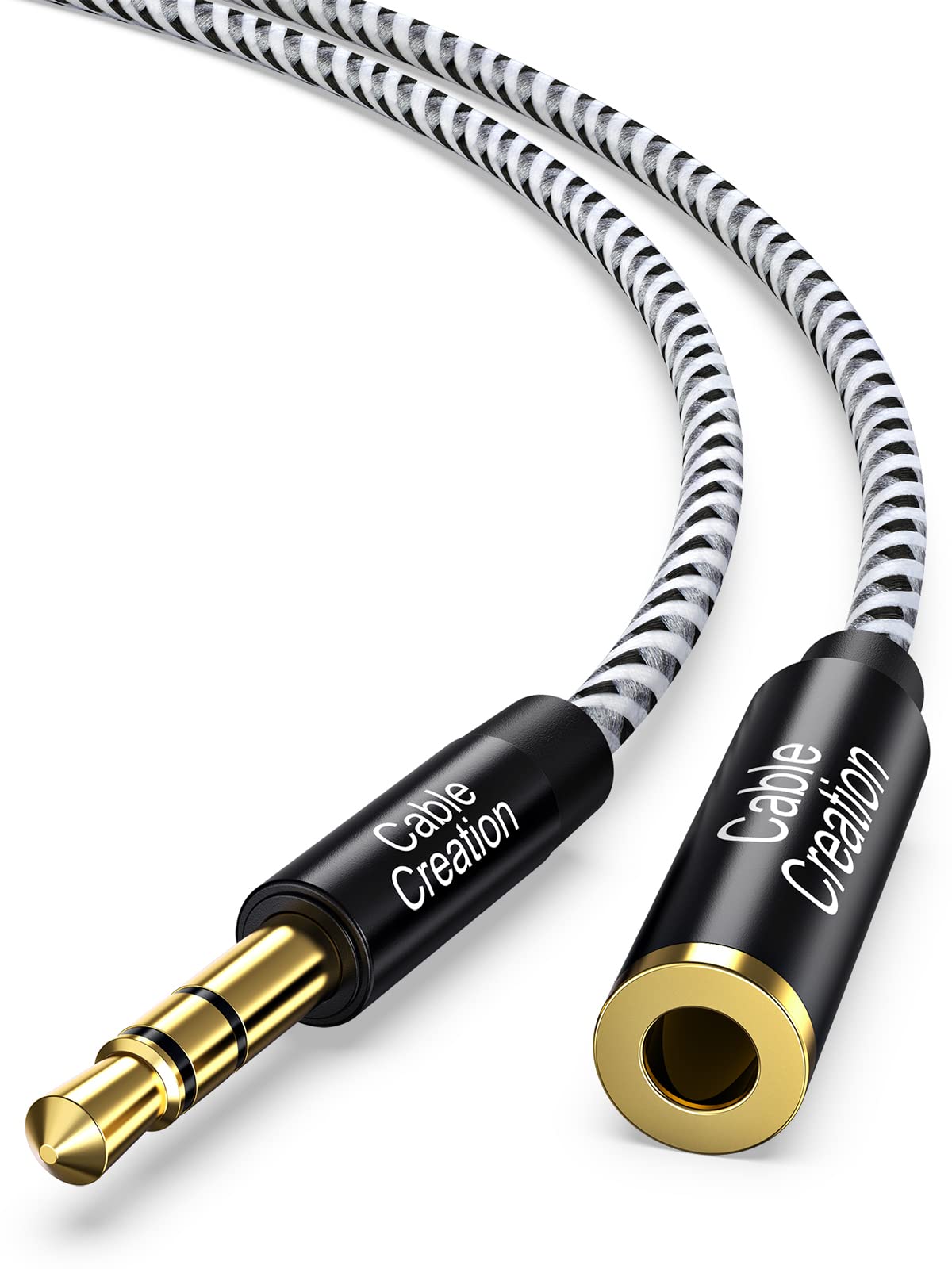 [2-Pack]3.5mm Headphone Extension Cable 0.9M,CableCreation 3 Feet 3.5mm Male to Female Stereo Audio Extension Cable Adapter with Gold Plated Connector,Black and White