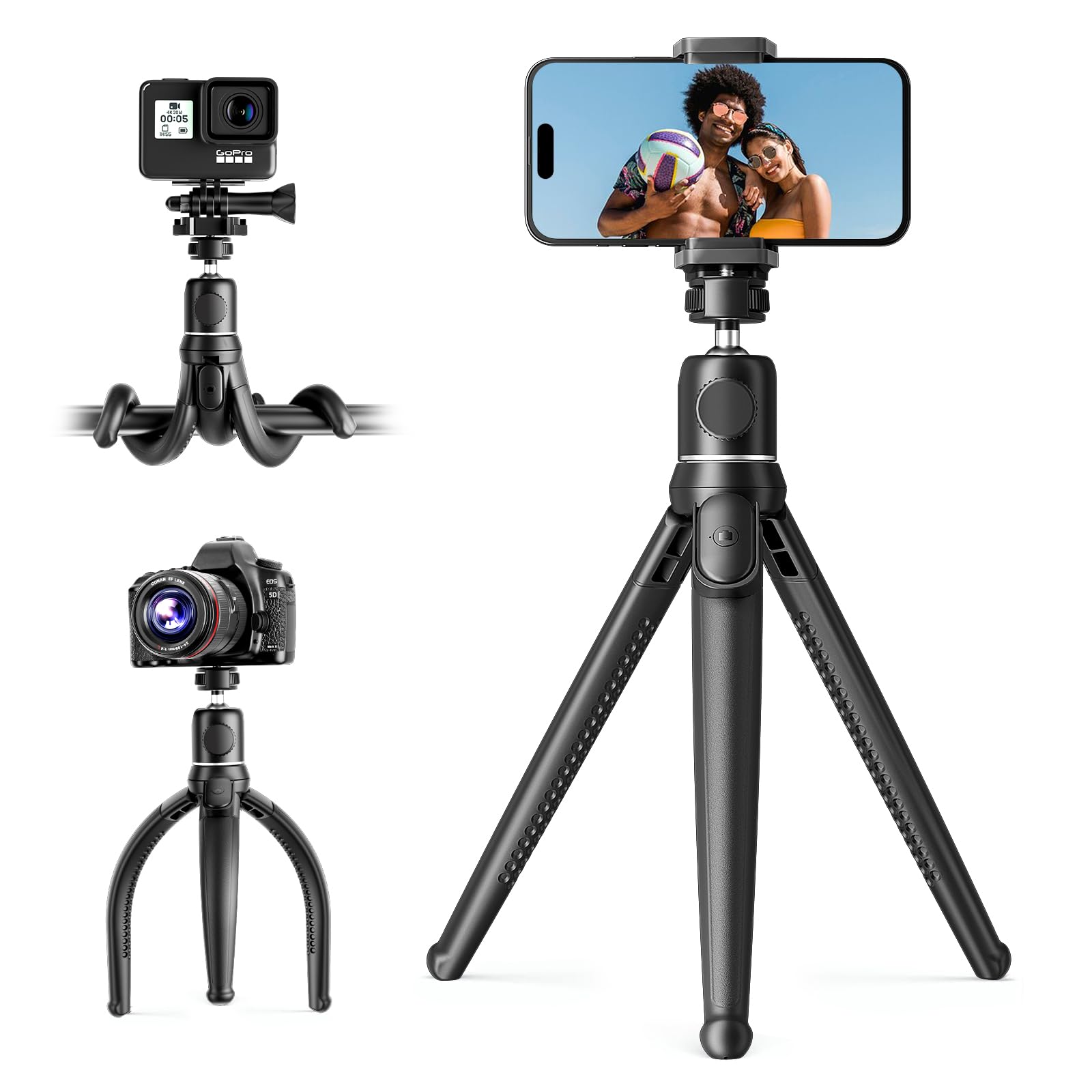 Ubeesize Camera Tripod With Remote, Flexible Tripod Stand With Phone Holder And Action Camera Mount Adapter For Iphone Samsung C