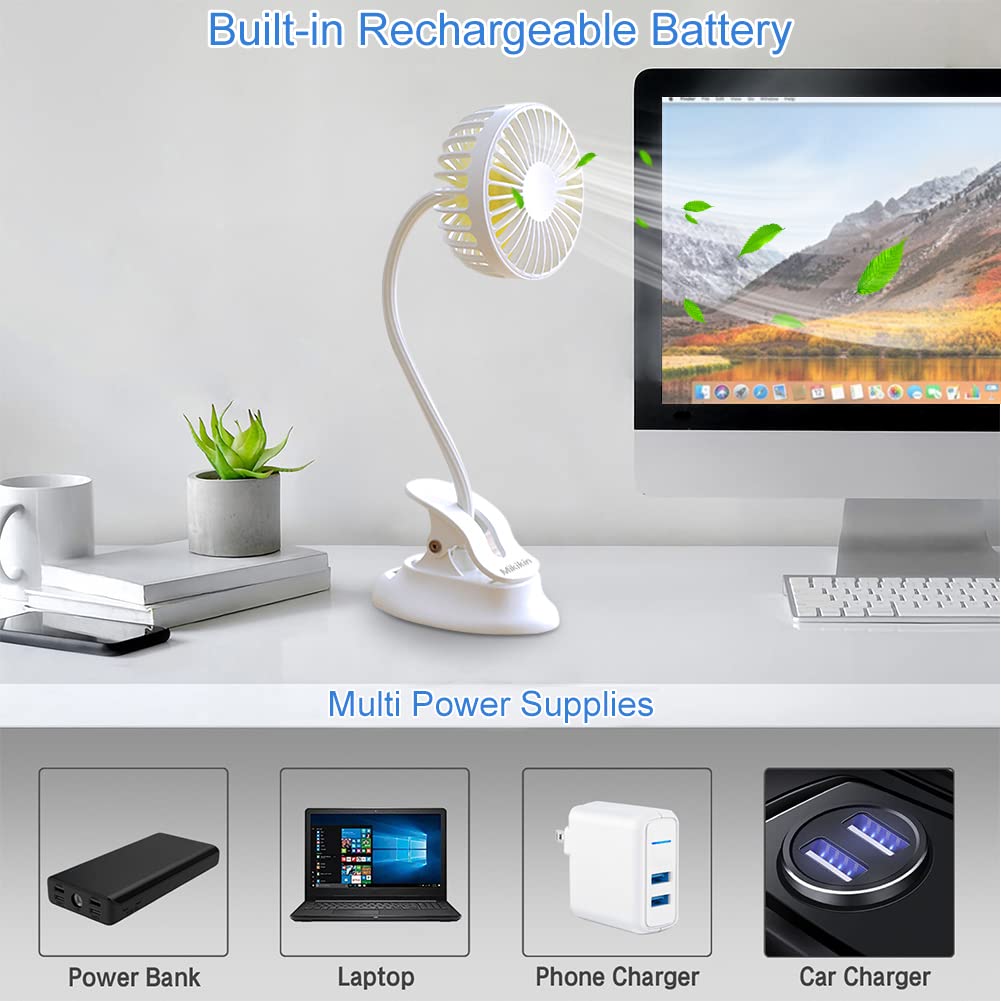Mikikin Clip On Fan Small Mini Fan, Portable Usb Battery Operated Fan, Rechargeable Baby Stroller Fan, Quiet Personal Desk Fan 3