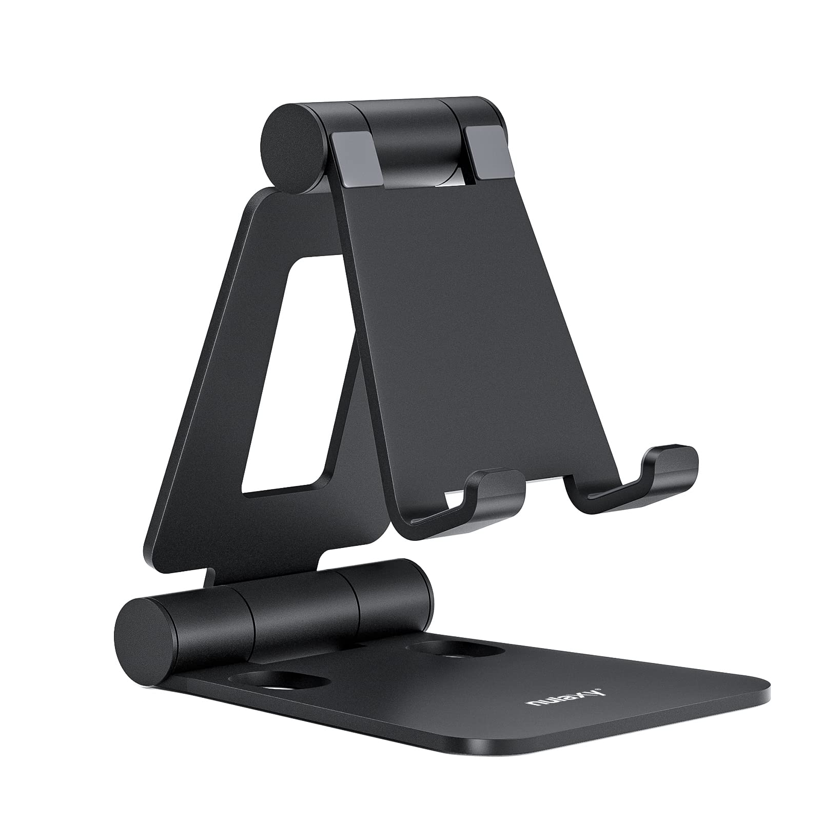 Nulaxy Dual Folding Cell Phone Stand, Fully Adjustable Foldable Desktop Phone Holder Cradle Dock Compatible With Phone 15 14 13 