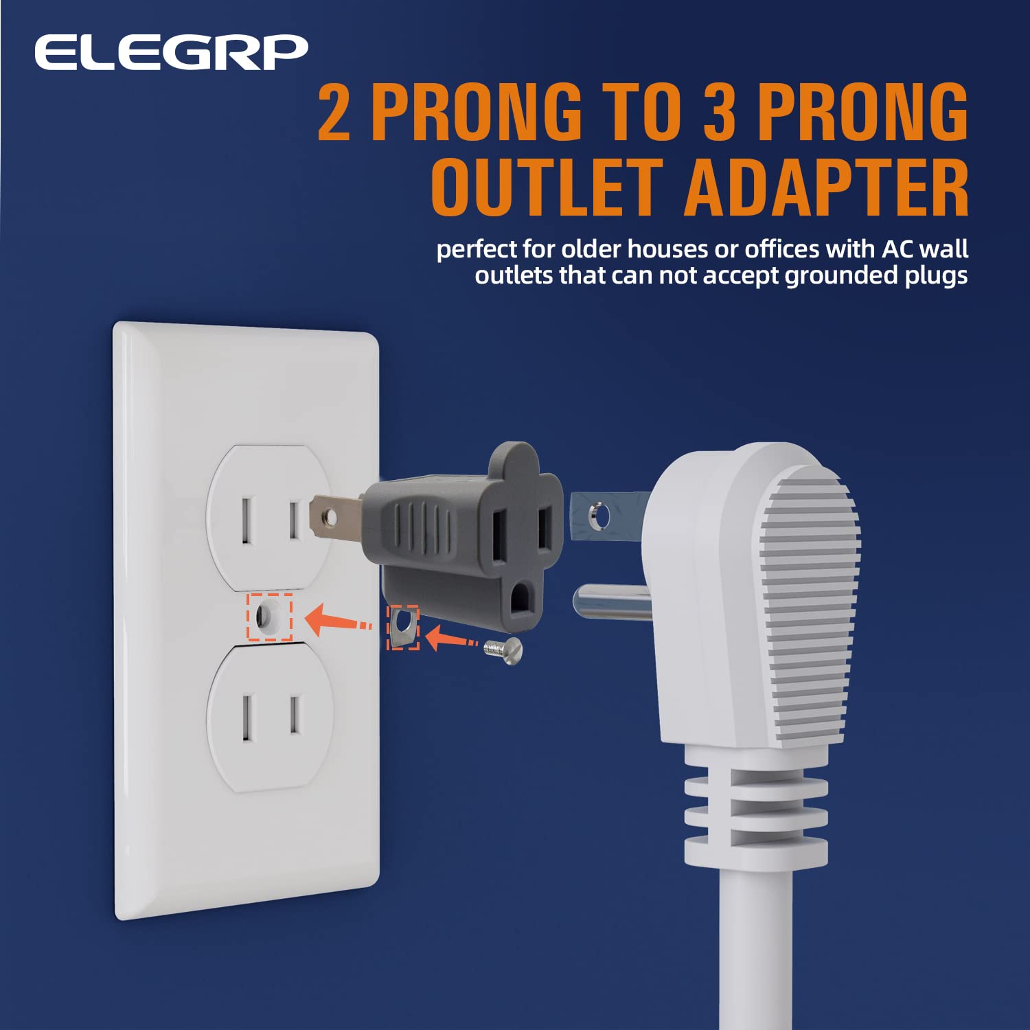 Elegrp 2 To 3 Prong Adapter, 3 Pack, Gray   Polarized Grounding Plug Adapter, Etl Listed
