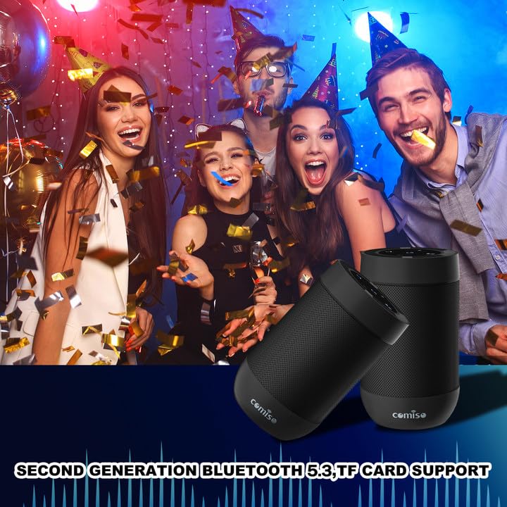 Comiso Bluetooth Speaker,5.3 Bluetooth Speakers Wireless,Tws Stereo Pairing,Built In Mic,360 Hdsound,Ip65 Waterproof Speaker,Support Tf Card, For Home/Party/Outdoor/Beach, Gift For Men/Women Black
