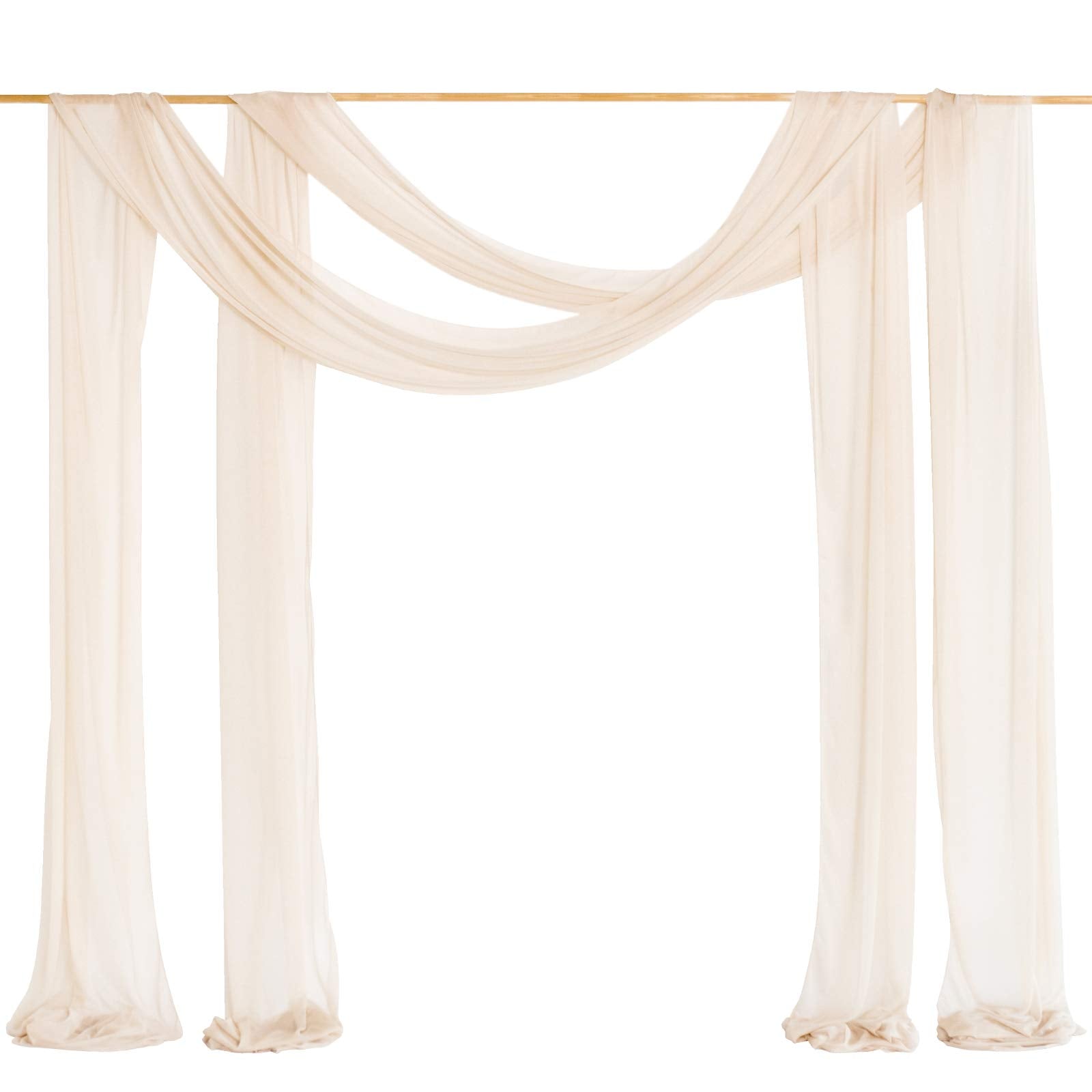 Ling'S Moment 32Ft X 30'' Extra Long Wrinkle Free Wedding Arch Chiffon Draping Fabric Sheer Hanging Drapes, Beige Curtain Weddin