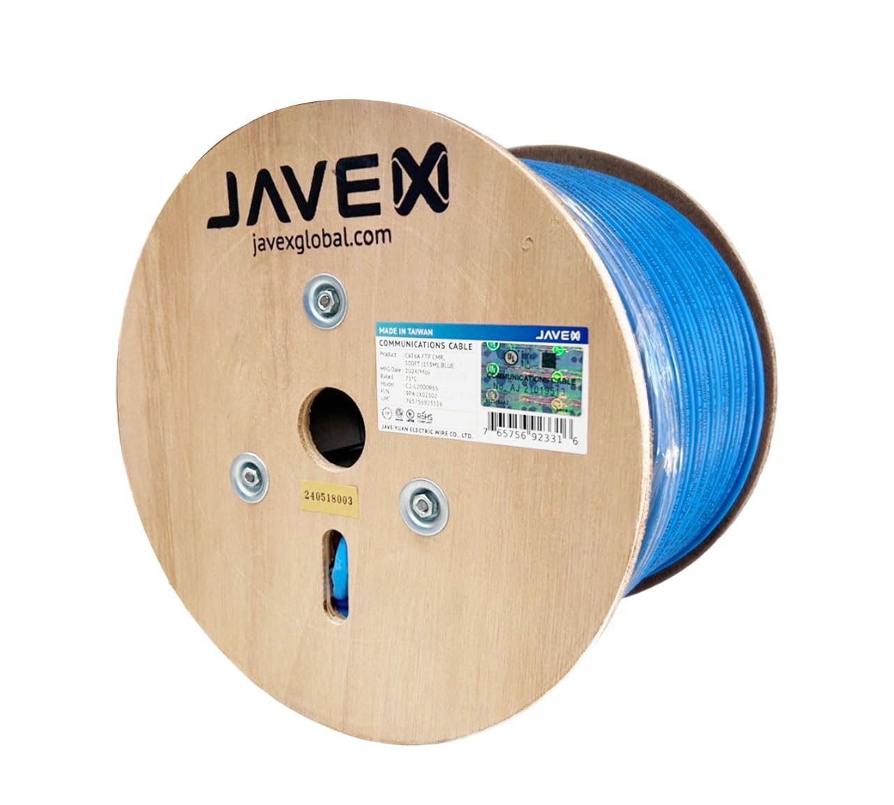 Javex 23Awg Cat6A Ethernet Cable 100% Shielded Ftp [Ul Cmr Riser, For Poe++] Solid Pure Copper 750Mhz, Etl Listed, 500 Feet, Blue
