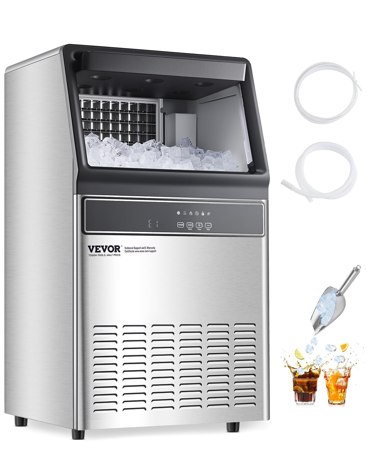VEVOR 160lbs/24H Commercial Ice Maker, 55 Ice Cubes in 15 Minutes, Freestanding Ice Maker Machine with 33lbs Large Storage Capac