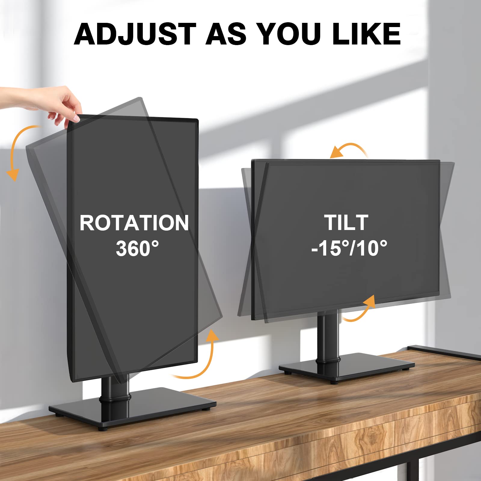 Single Monitor Stand Vesa Mount For 13 32 Inch Screens, Free Standing Monitor Riser With Swivel Tilt Rotation Height Adjustable,