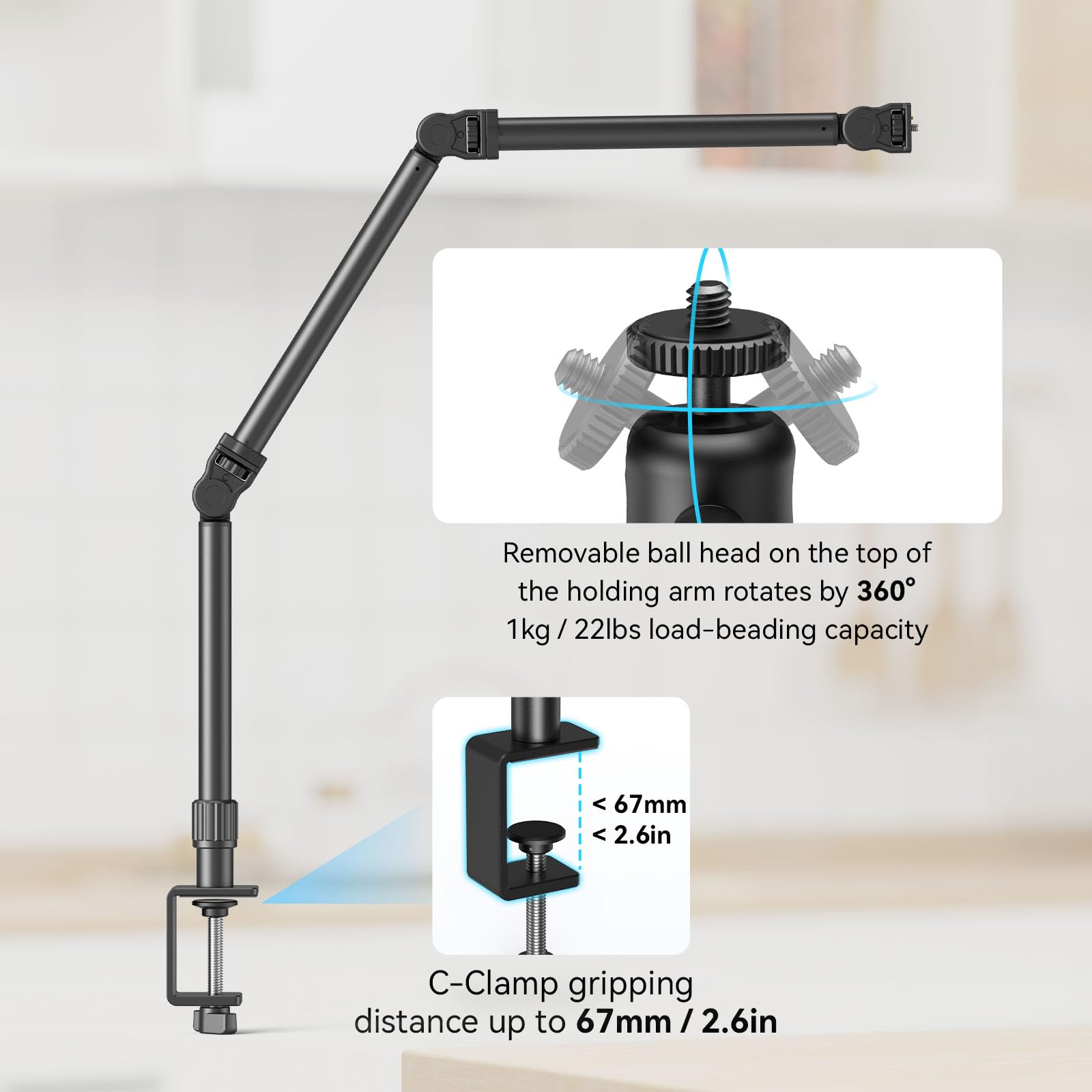 Smallrig Live Desktop Camera Bracket, Camera Desk Mount Stand With Flexible Arm With 360 Rotatable Ball Head, Tabletop C Clamp F