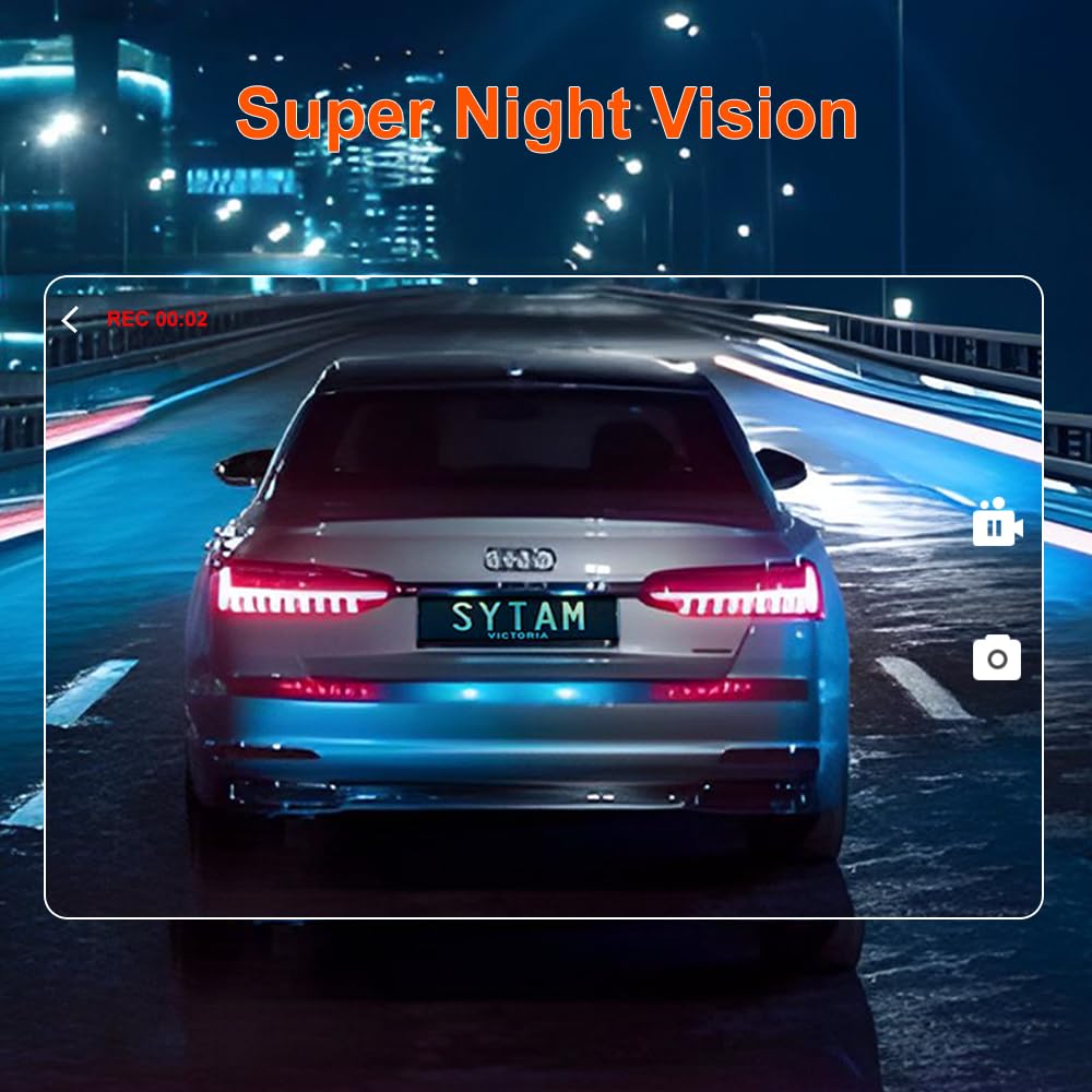 Spade Dash Cam Front And Rear, Built In Wifi 4K+1080P Dual Camera For Cars, Compact Dashcams With App, Voice Control, 24H Parkin