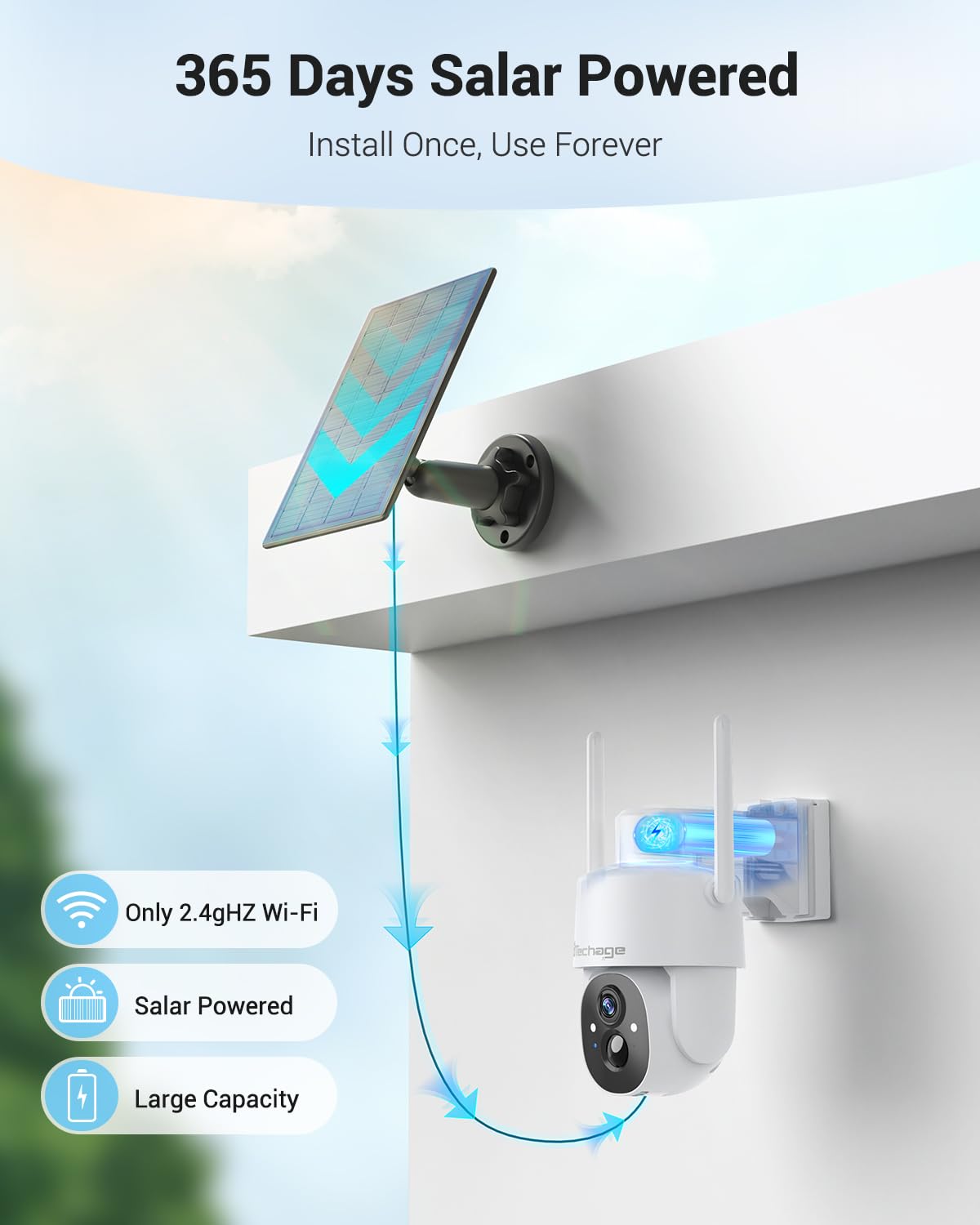 Techage 2K Solar Camera Outdoor Wireless, Security Camera Wireless Outdoor, Battery Powered Cam With Spotlight, 2 Way Talk, Pir