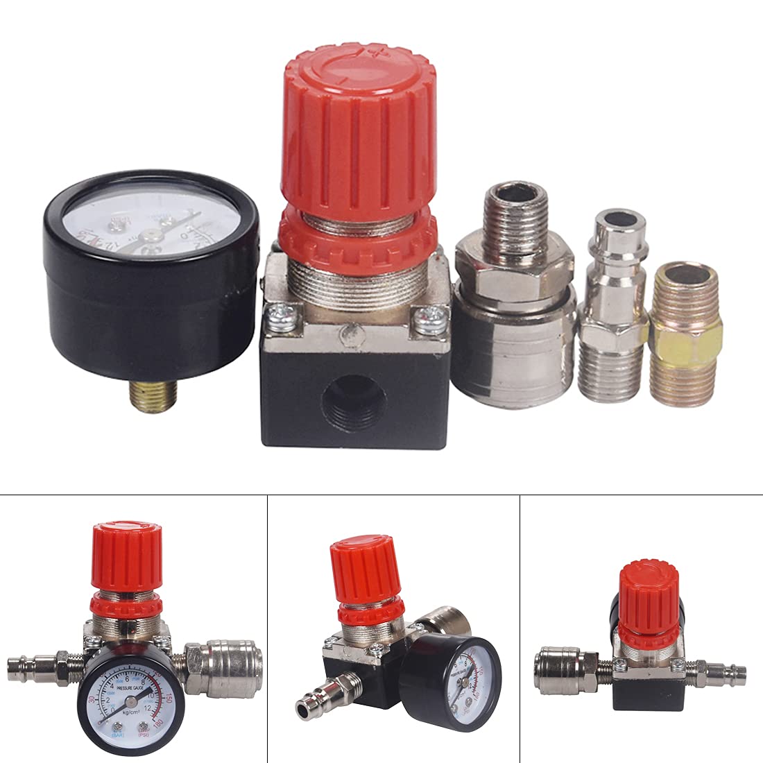 Air Compressor Pressure Regulator 1/4 ''Pneumatic Expansion Valve, Pressure Control Valve With 180Psi 12Bar Connection (Three Wa
