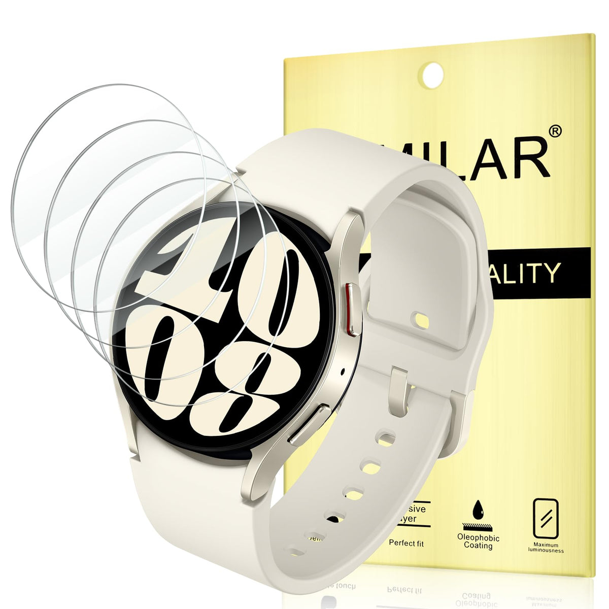 Kimilar 4 Pack Galaxy Watch 4 / Galaxy Watch 5 / Galaxy Watch 6 Screen Protector 40Mm, Waterproof Tempered Glass Screen Protecto