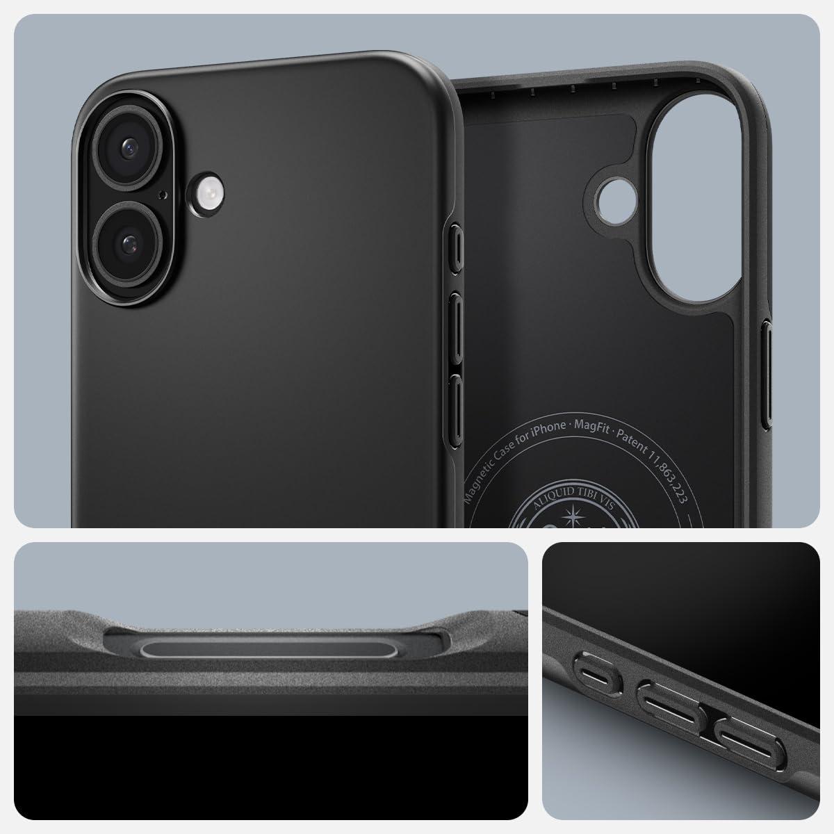 Spigen Thin Fit Magfit Designed For Iphone 16 Case [Hard Shell] [Military Grade Protection] Compatible With Magsafe   Black