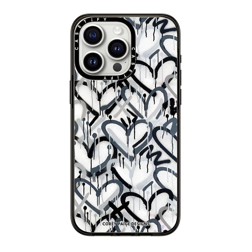 Casetify Compact Case For Iphone 15 Pro Max [2X Military Grade Drop Tested / 4Ft Drop Protection]   Monochrome Graffiti Hearts
