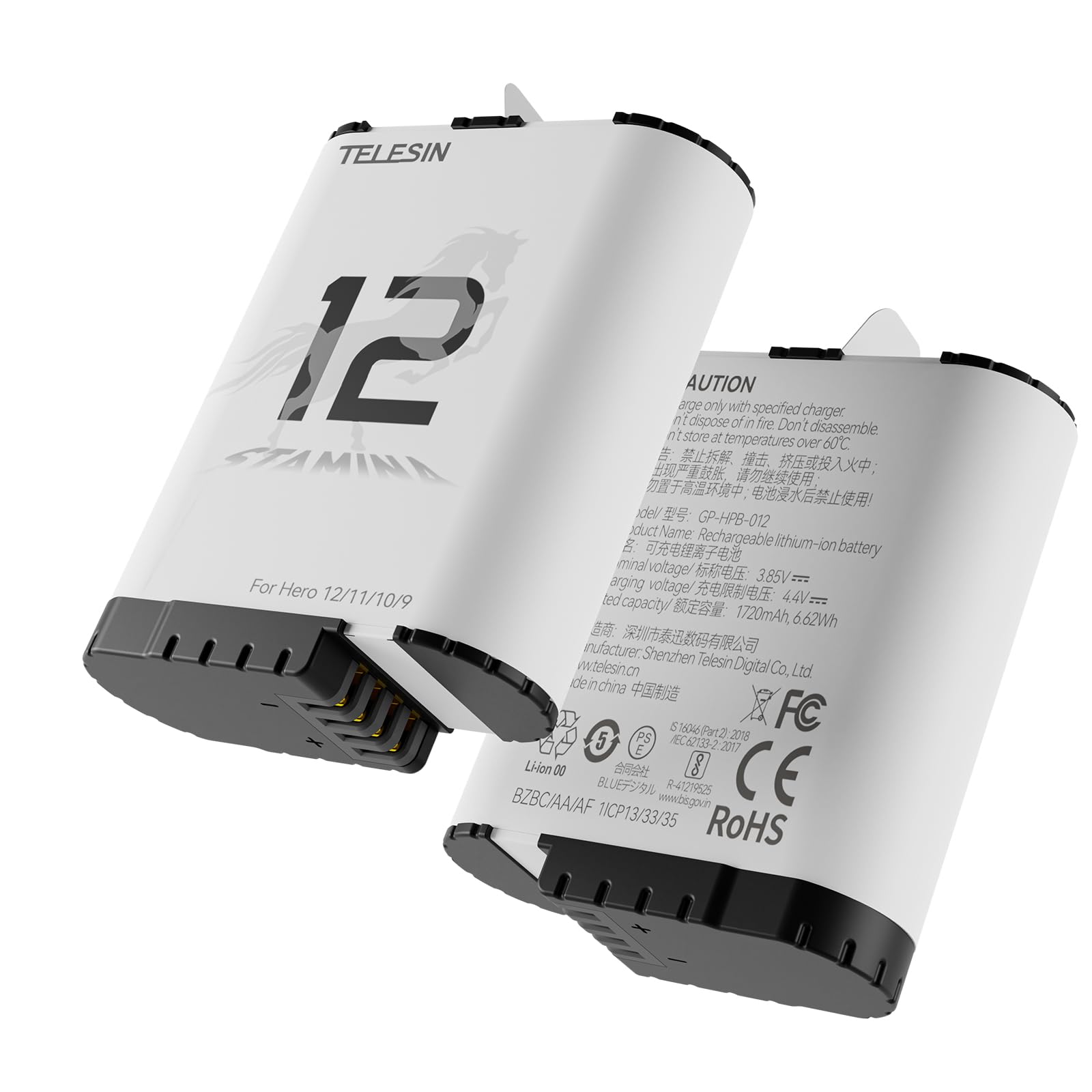 Telesin Enduro Battery (2 Pack) For Gopro 12 11 10 9, Long Lasting Large Capacity As Original Enduro Batteries Support Fast Char