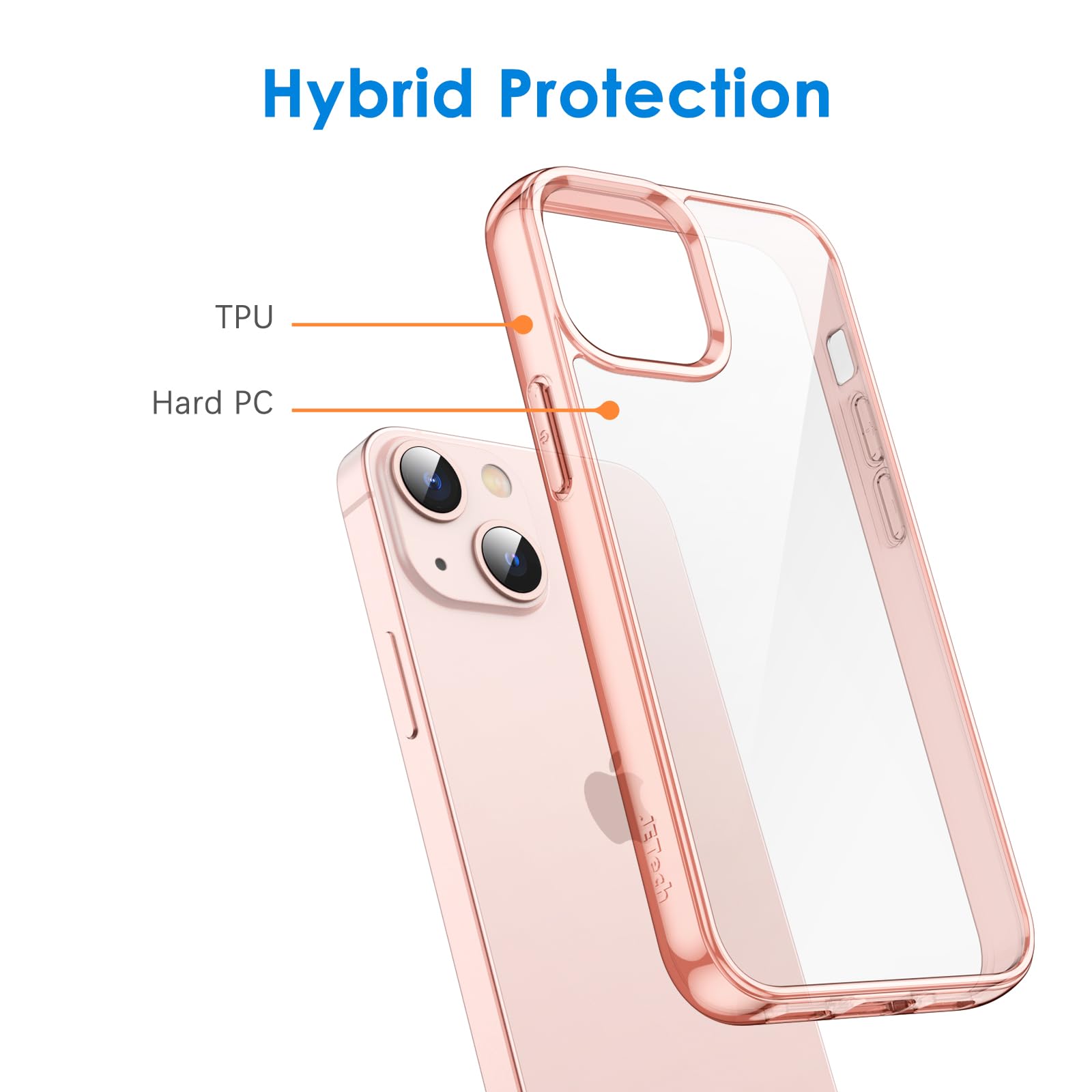 Jetech Case For Iphone 13 6.1 Inch, Non Yellowing Shockproof Phone Bumper Cover, Anti Scratch Clear Back (Rose Gold)