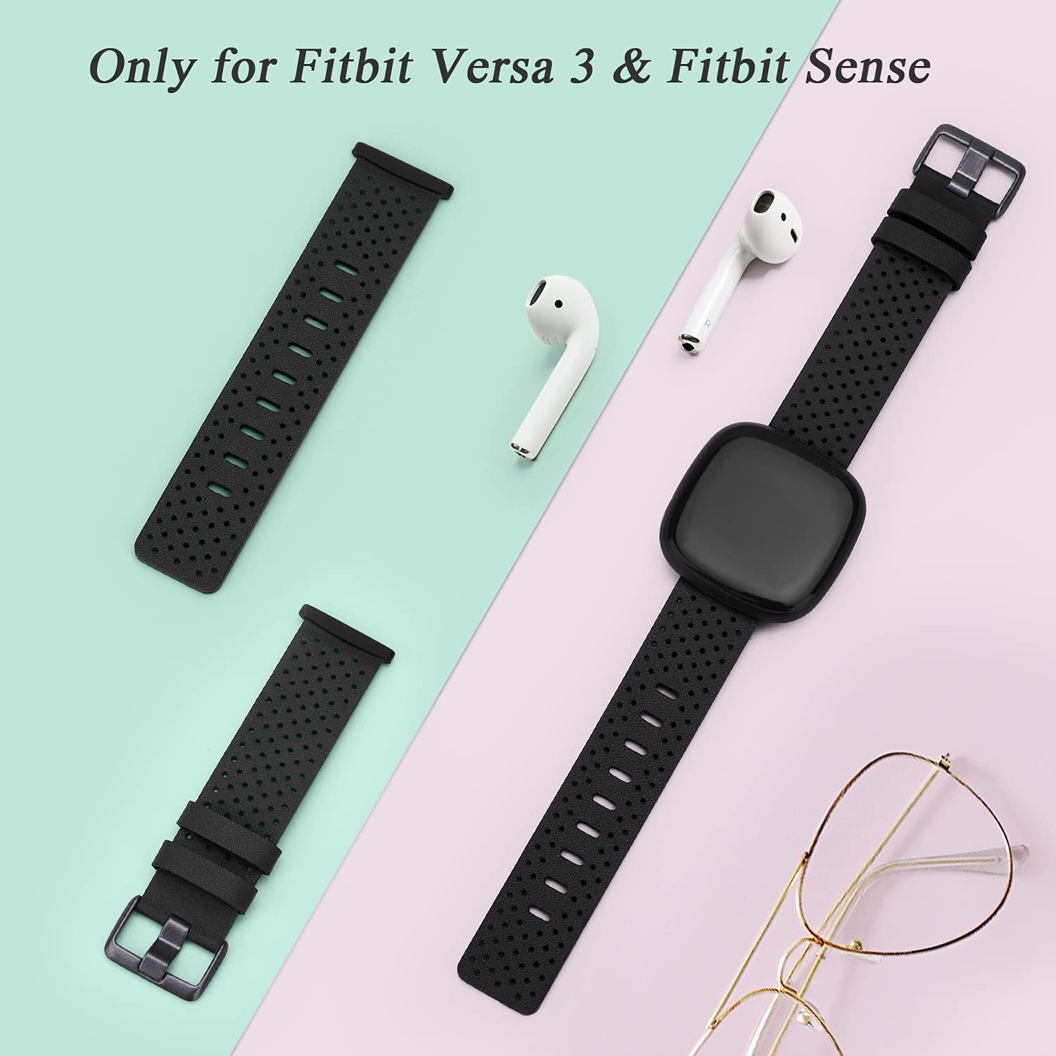 Yiled Leather Bands Compatible With Fitbit Sense And Fitbit Versa 3 For Women Men, Classic Genuine Leather Wristband For Fitbit