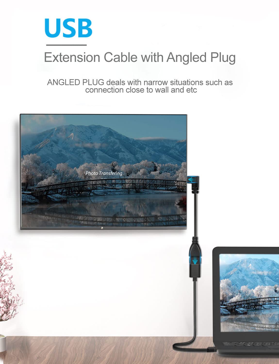 Urwoow 2 Pack Superspeed Usb 3.0 Angle Male To Female Extension Cable 6 Inch Convertor Adapter Extender Cord Up Angle And Down A