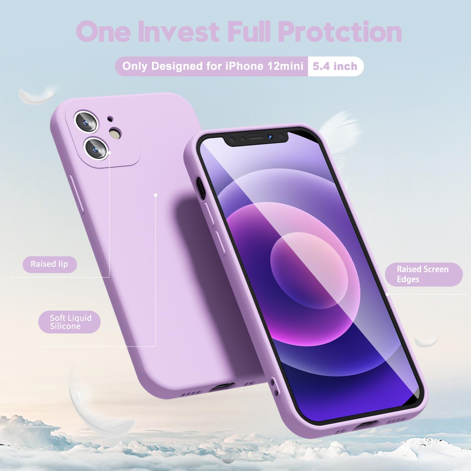 Oakxco For Iphone 12 Mini Case Liquid Silicone, Soft Rubber Gel Elegant Aesthetic Basic Simple Cover, Slim Tpu Matte Solid Color