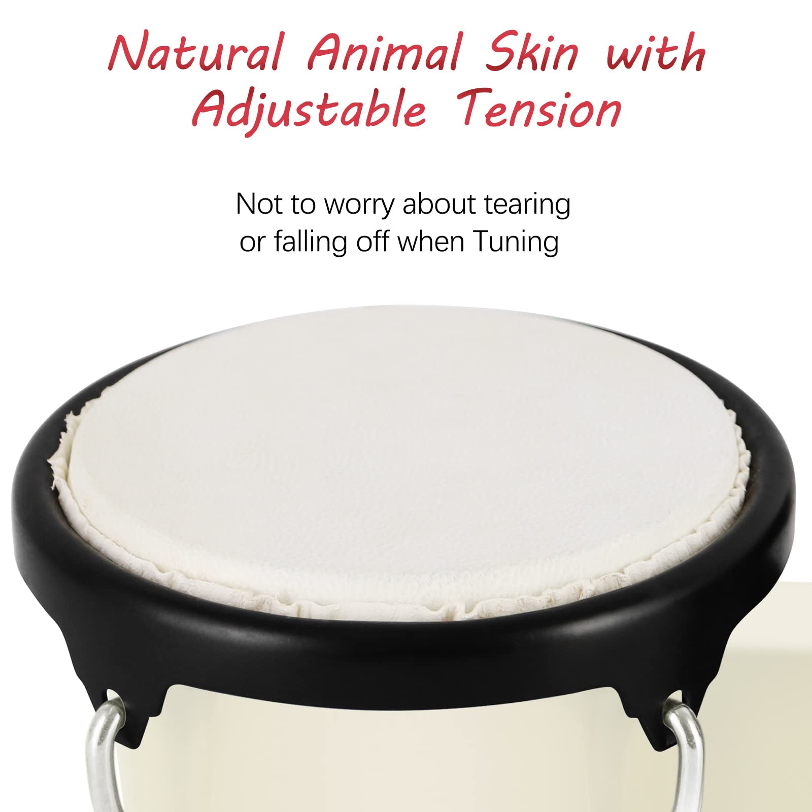 Vanphy Bongo Drum 4'' And 5'' Set For Adults Beginners Tunable Natural Skin Bongos Percussion Instruments With Tuning Wrench And